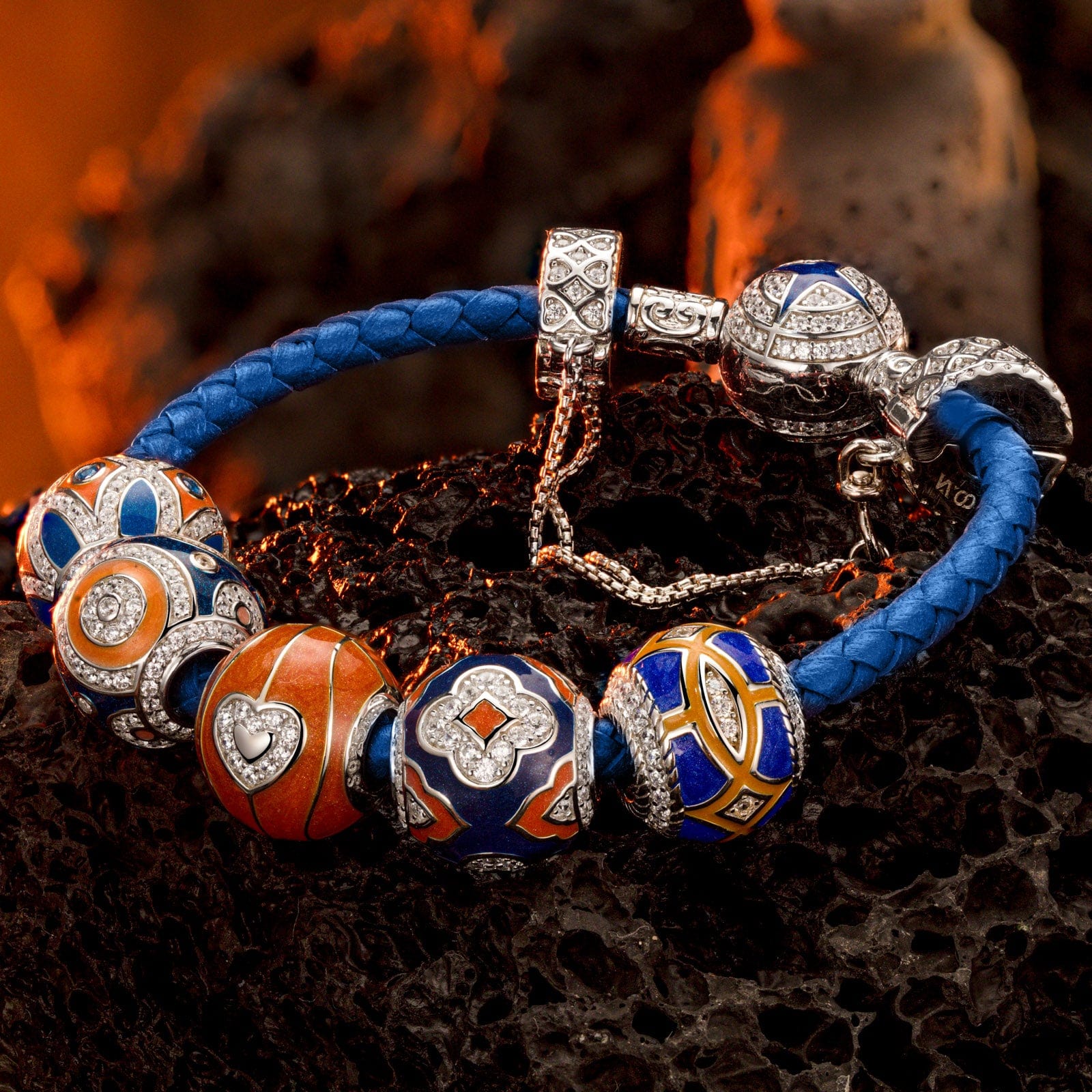 Sterling Silver Sporty Fusion Charms Bracelet Set With Enamel In White Gold Plated (Includes bracelet and all charms shown) - Image 2
