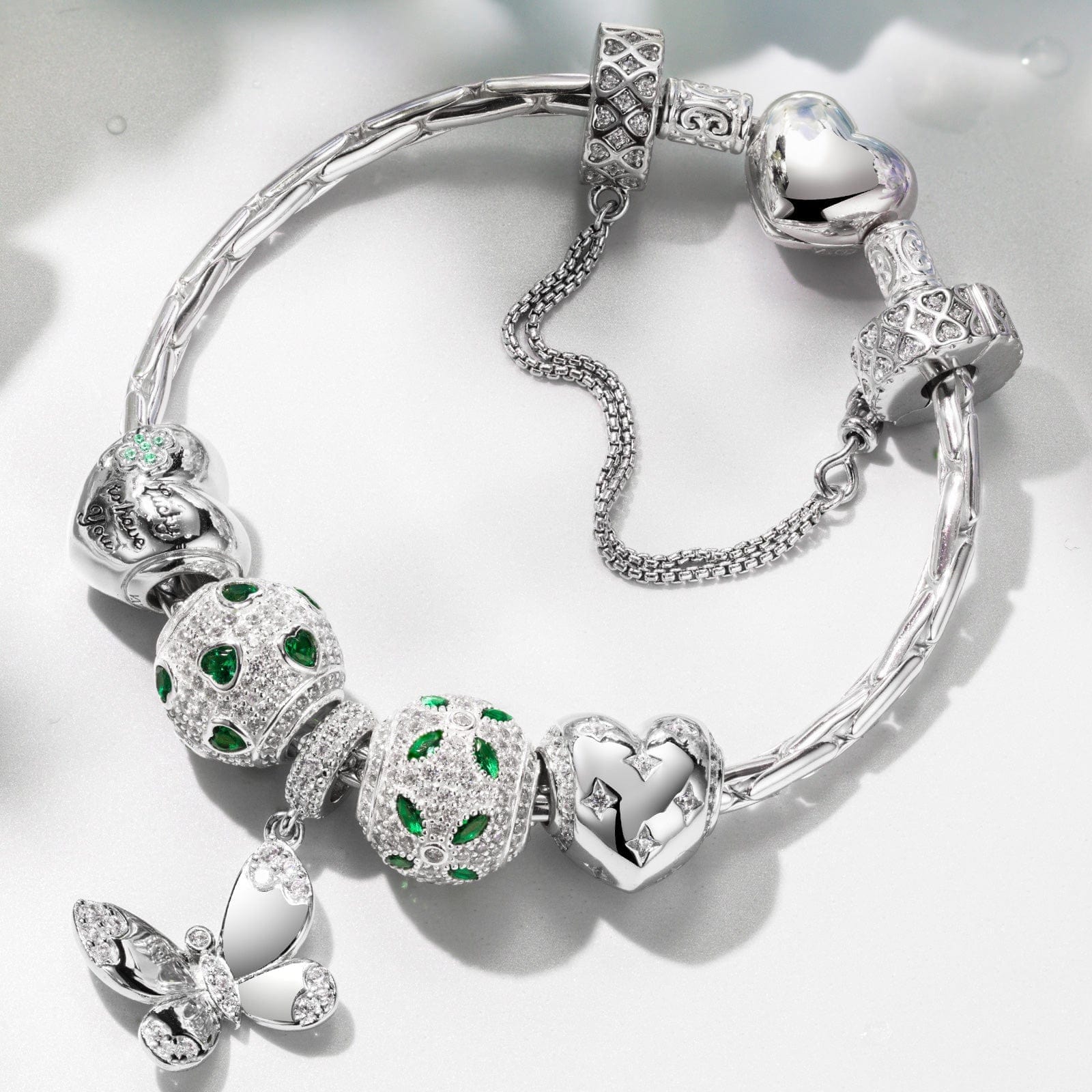 Sterling Silver Wings of Hope Butterfly Charms Bracelet Set In White Gold Plated (Includes bracelet and all charms shown) - Image 2