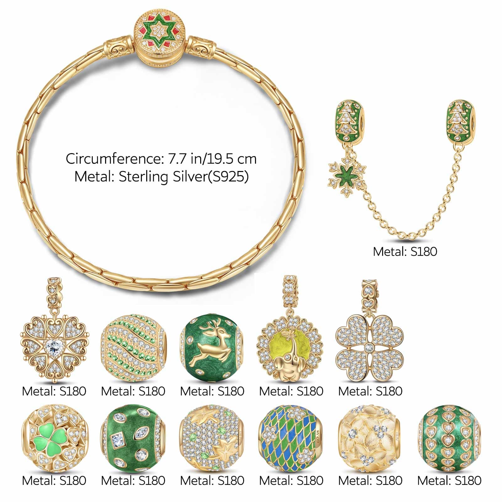 Sterling Silver Jade Delight Charms Bracelet Set With Enamel In 14K Gold Plated (Includes bracelet and all charms shown) - Image 4