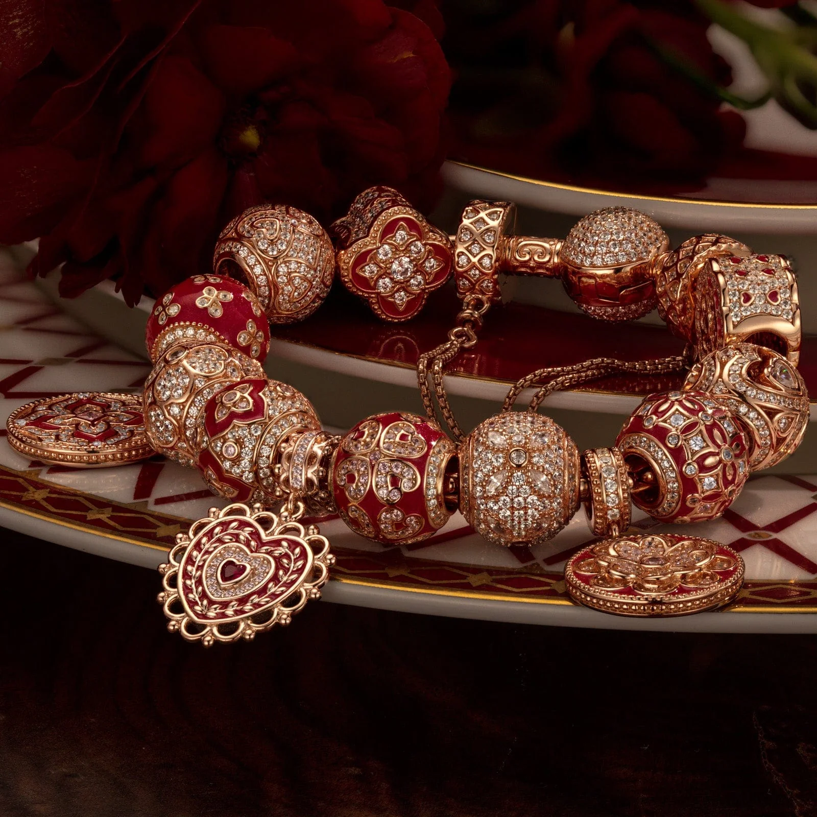 [💥As @JeannieBASMR's Pick] Sterling Silver Forever Blooming Charms Bracelet Set With Enamel In Rose Gold Plated (Includes bracelet and all charms shown) - Image 4
