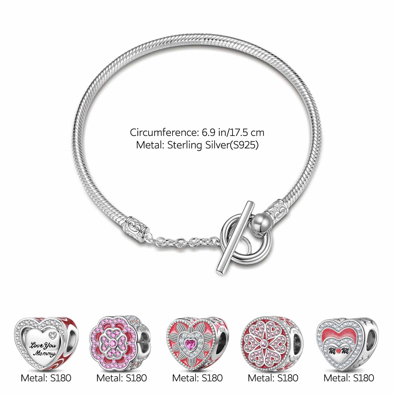 Sterling Silver Love Like Brilliant Blossoming Charms Bracelet Set With Enamel In White Gold Plated (Includes bracelet and all charms shown) - Image 4