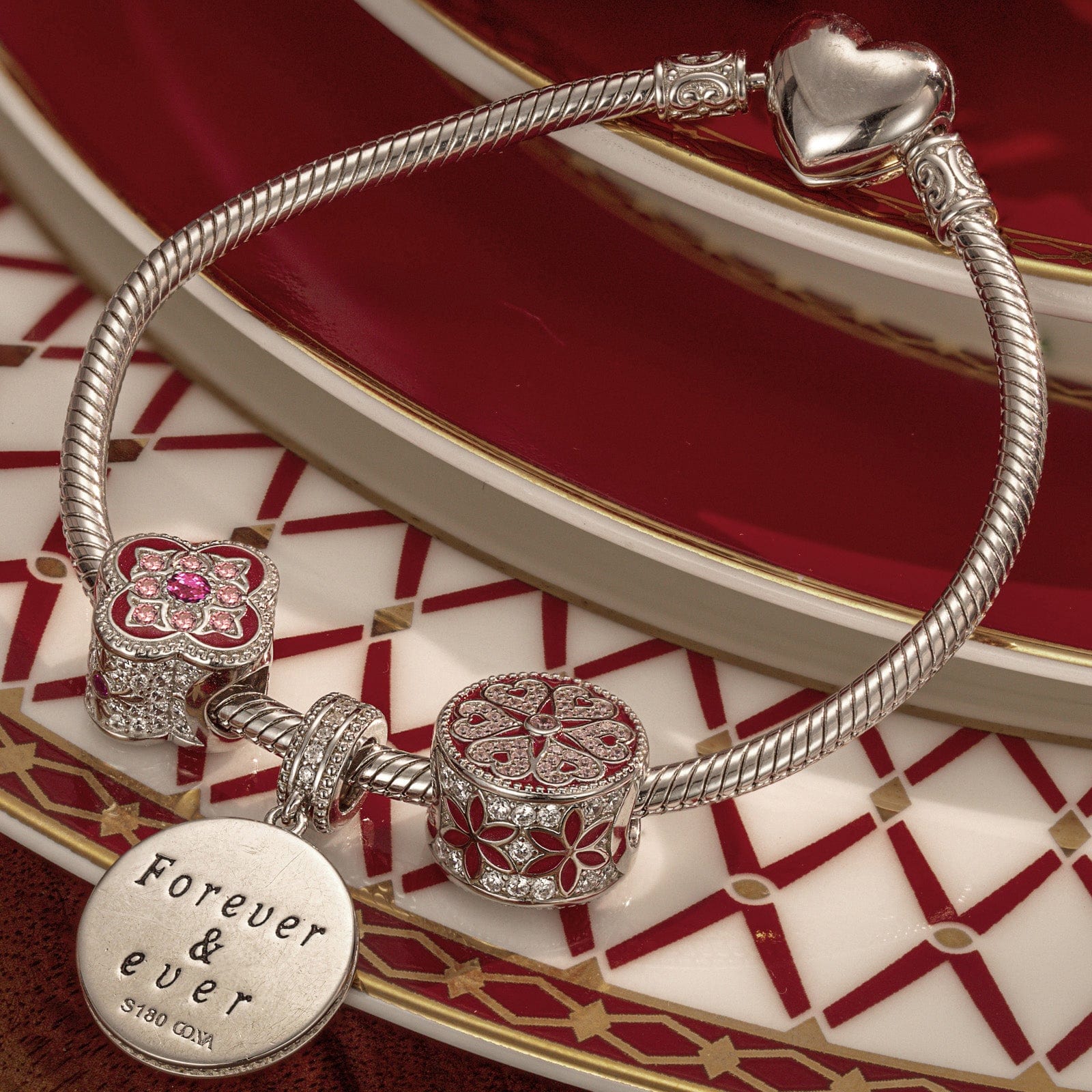 Sterling Silver Bright Blessings Charms Bracelet Set With Enamel In White Gold Plated (Includes bracelet and all charms shown) - Image 2