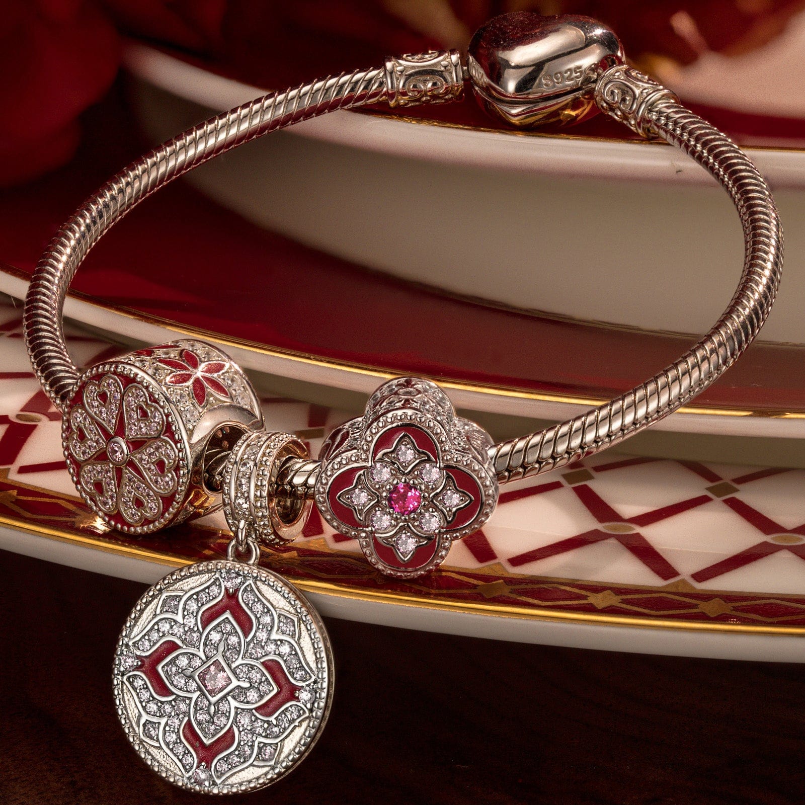 Sterling Silver Bright Blessings Charms Bracelet Set With Enamel In White Gold Plated (Includes bracelet and all charms shown) - Image 3