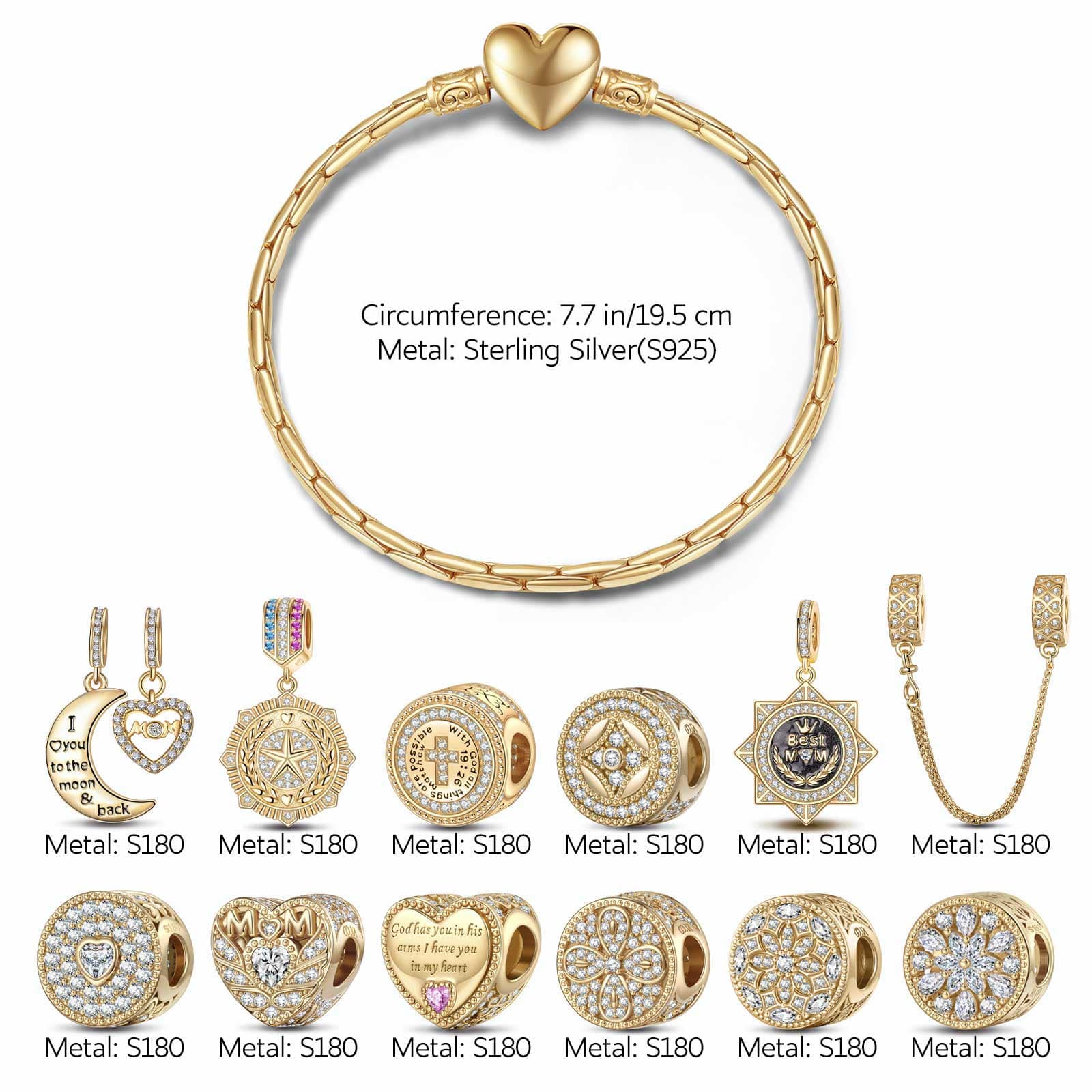 Sterling Silver Tender Love Charms Bracelet Set With Enamel In 14K Gold Plated (Includes bracelet and all charms shown) - Image 2