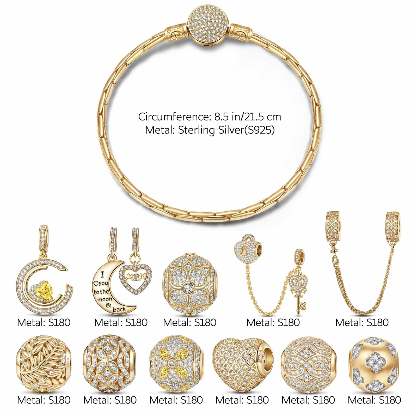 Sterling Silver Precious Connection Charms Bracelet Set In 14K Gold Plated (Includes bracelet and all charms shown) - Image 3