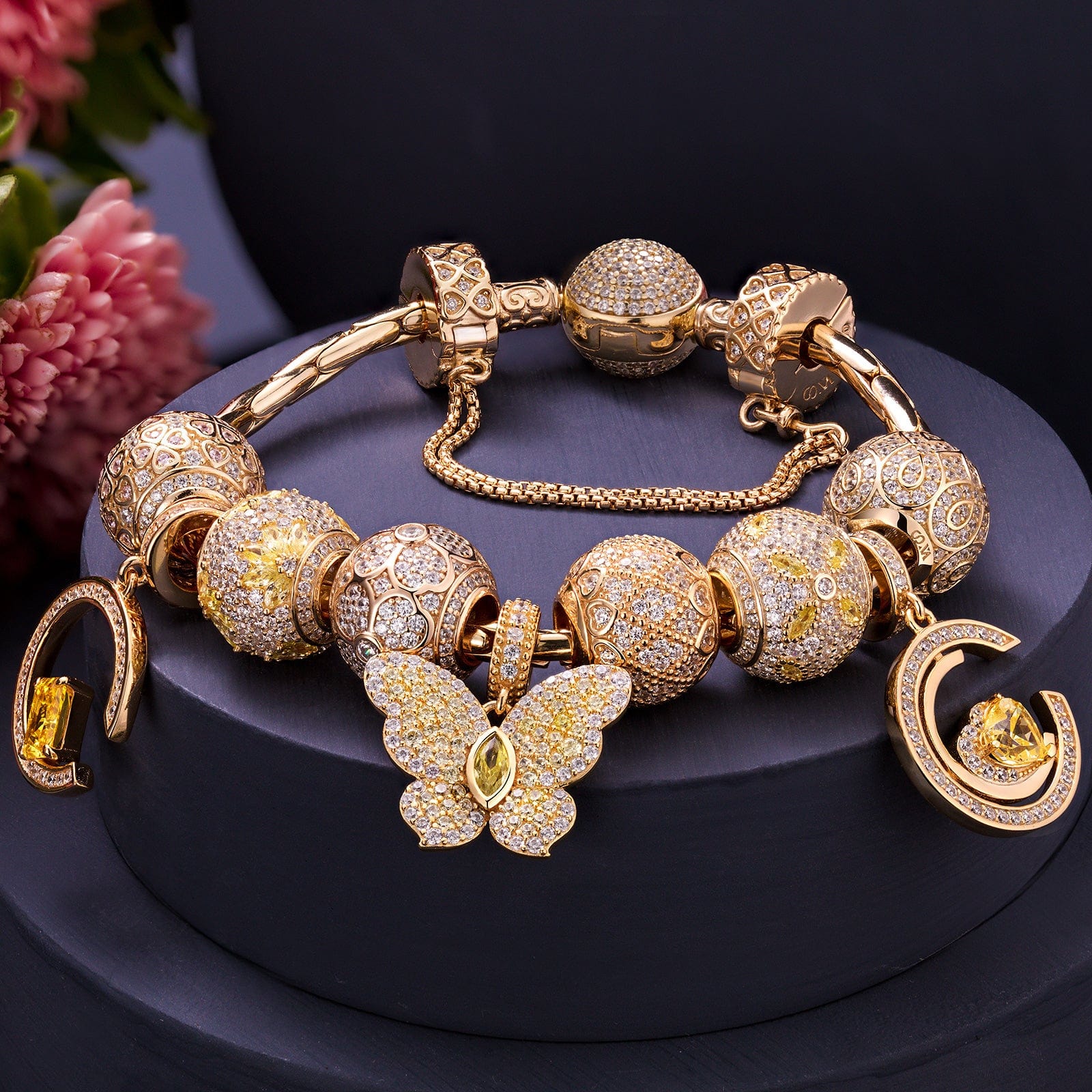 Sterling Silver Warmth in Golden Blooms Charms Bracelet Set In 14K Gold Plated (Includes bracelet and all charms shown) - Image 2