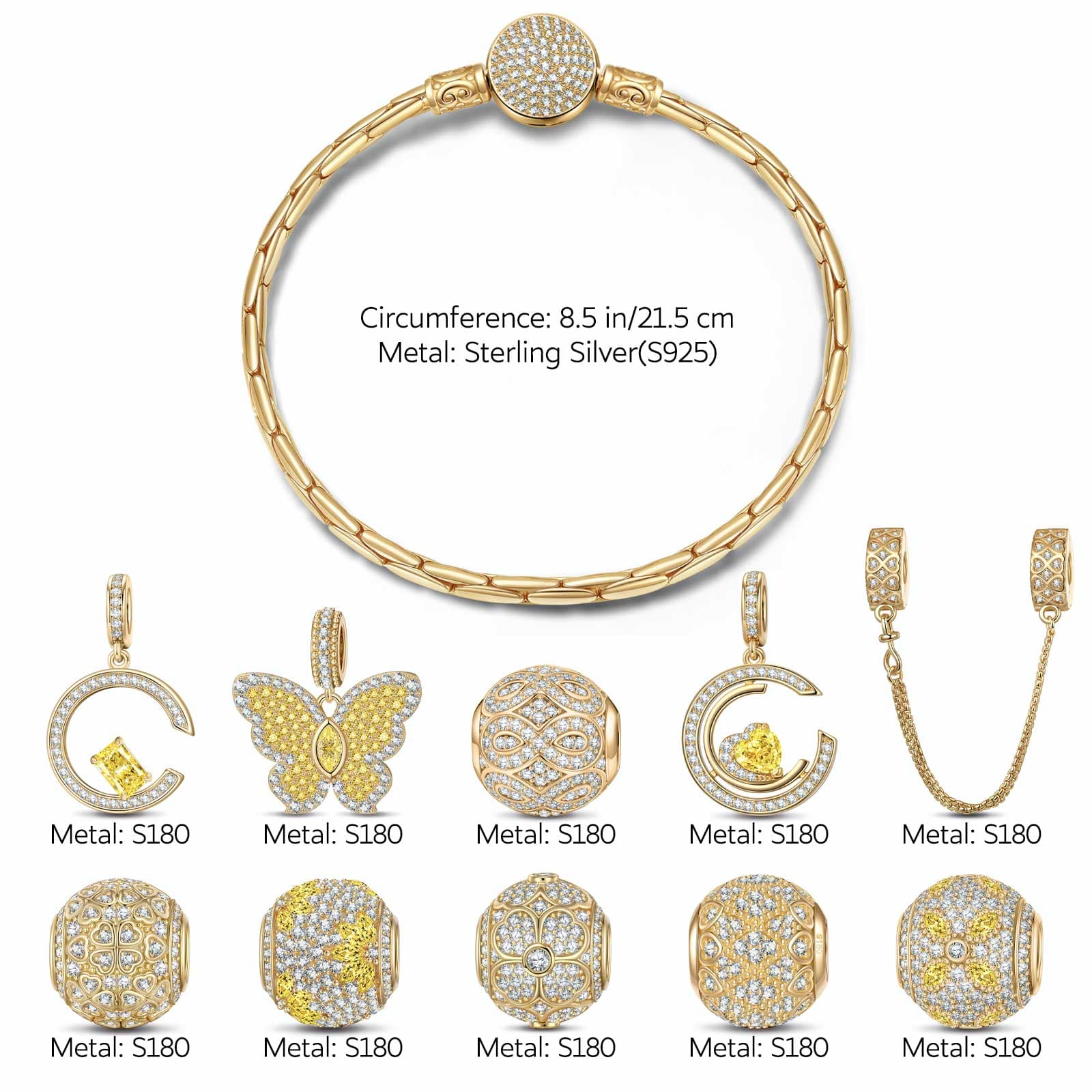 Sterling Silver Warmth in Golden Blooms Charms Bracelet Set In 14K Gold Plated (Includes bracelet and all charms shown) - Image 3