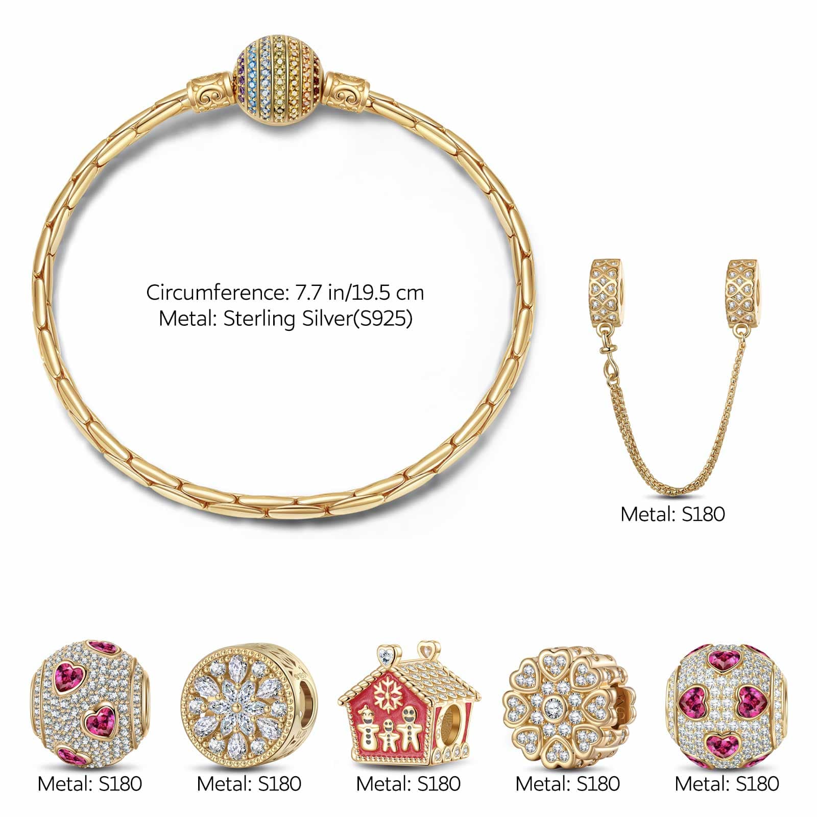 Sterling Silver Love Belonging Charms Bracelet Set With Enamel In 14K Gold Plated (Includes bracelet and all charms shown) - Image 2