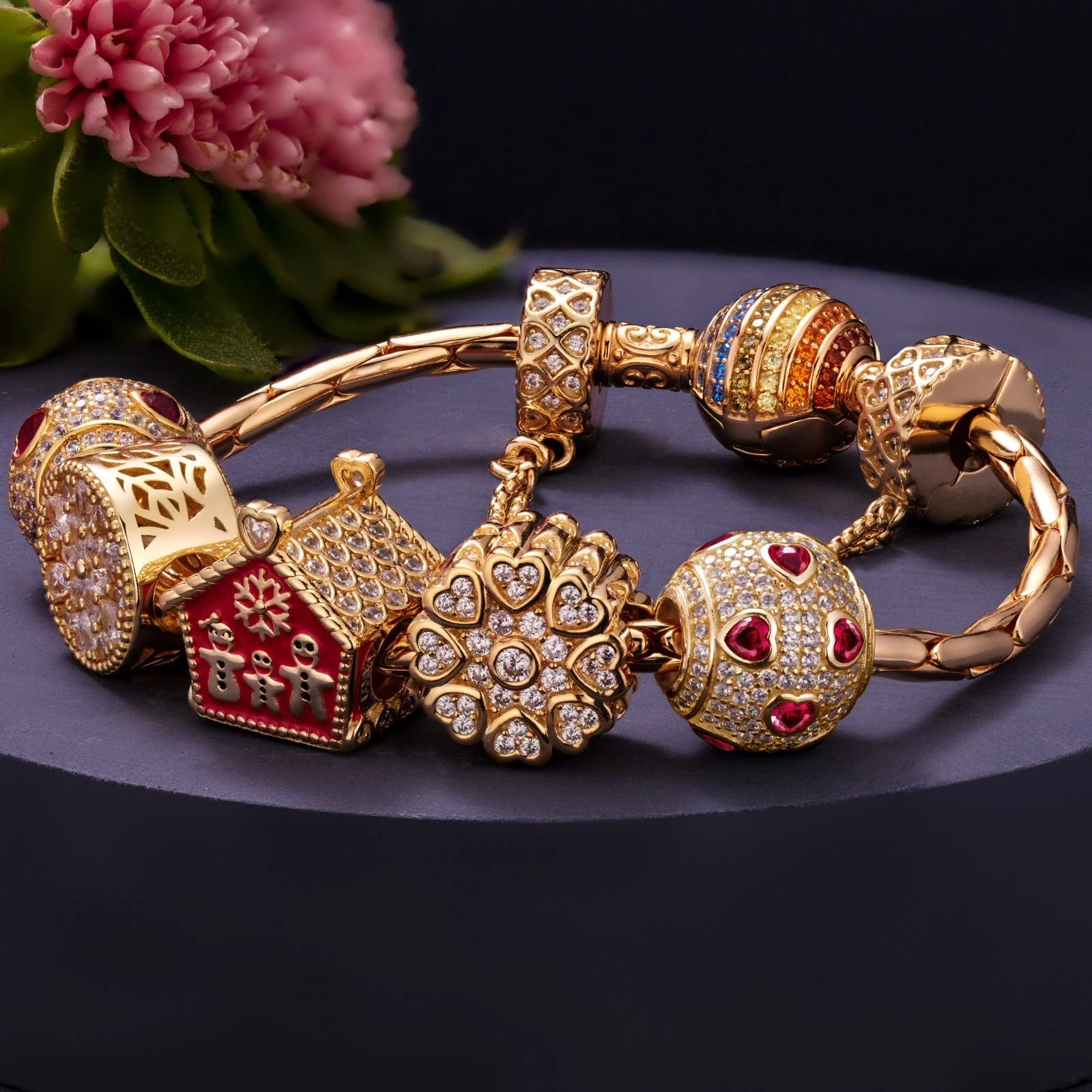 Sterling Silver Love Belonging Charms Bracelet Set With Enamel In 14K Gold Plated (Includes bracelet and all charms shown) - Image 3
