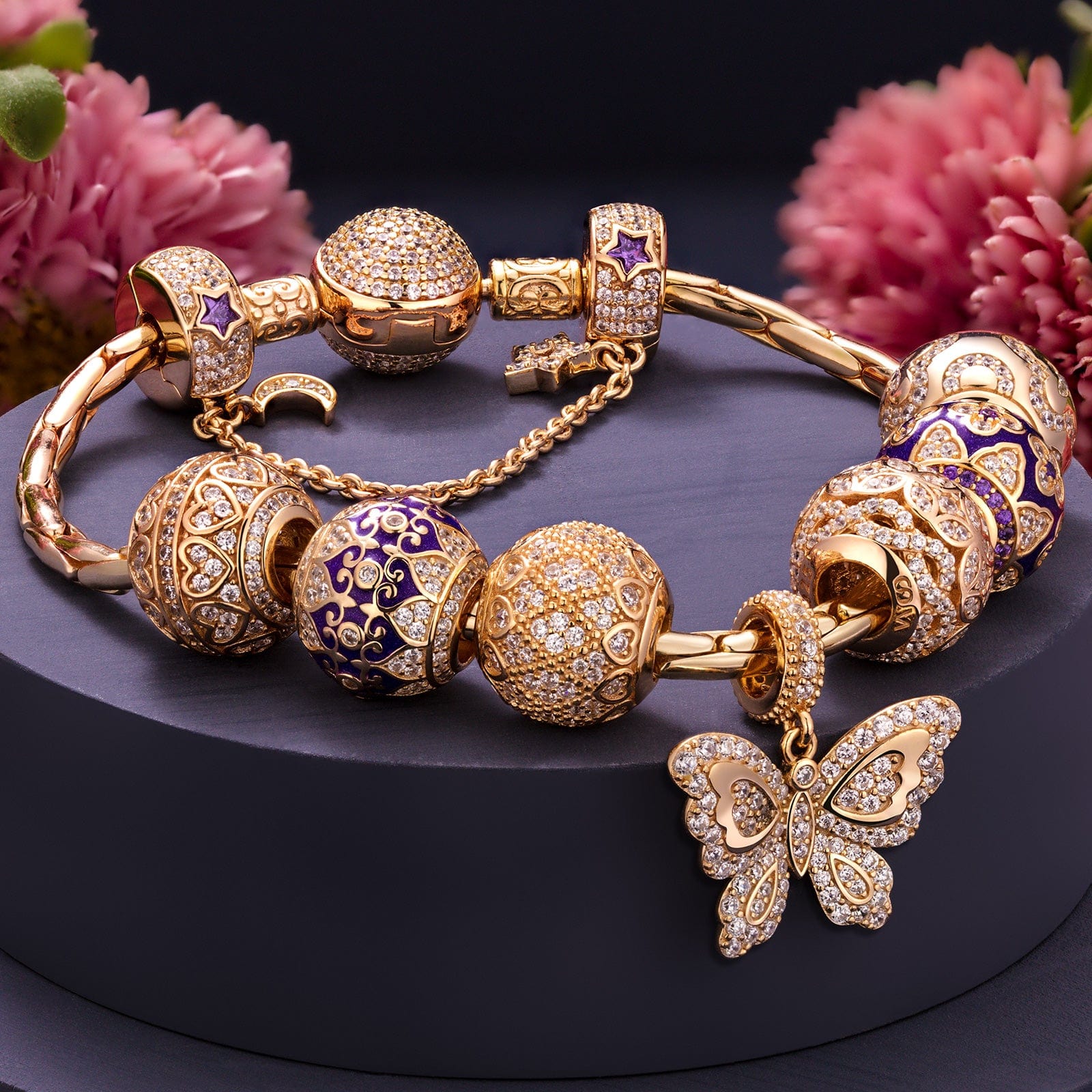 Sterling Silver Butterfly Bliss Charms Bracelet Set With Enamel In 14K Gold Plated (Includes bracelet and all charms shown) - Image 3