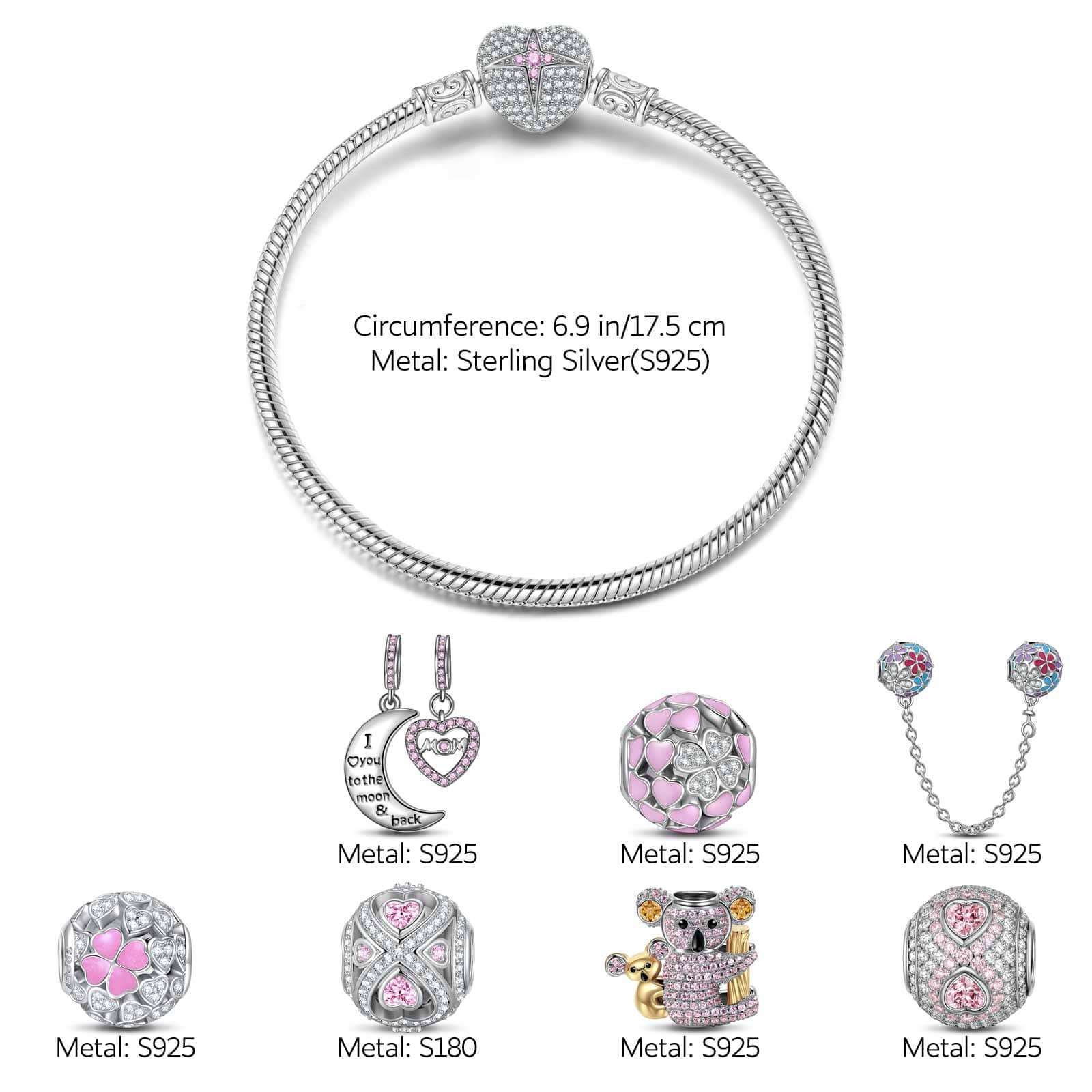 Sterling Silver Motherly Love Eternal Charms Bracelet Set With Enamel In White Gold Plated (Includes bracelet and all charms shown) - Image 3