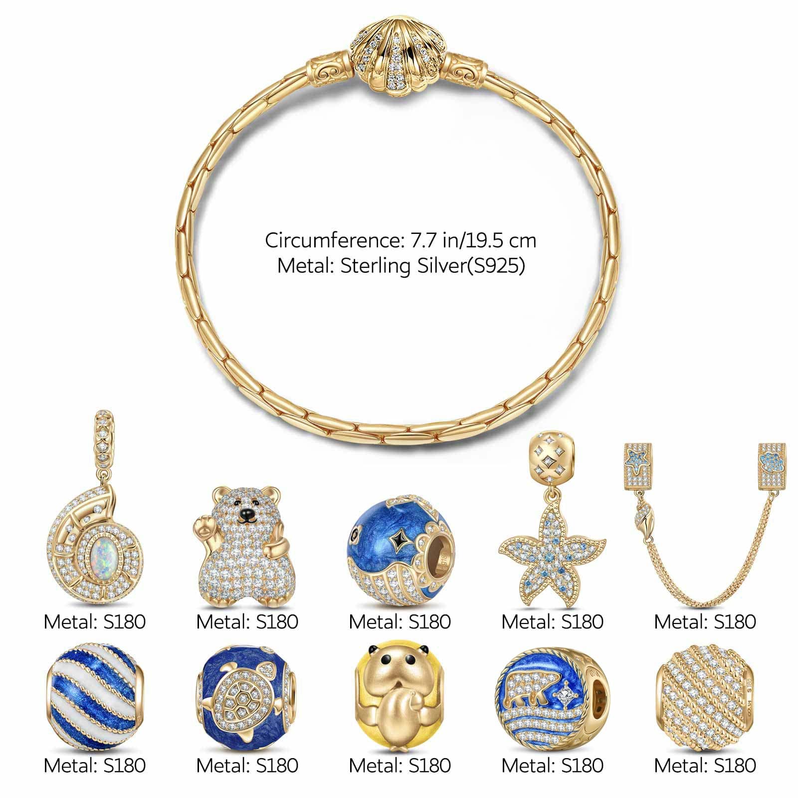Sterling Silver Return to Nature's Bounty Charms Bracelet Set With Enamel In 14K Gold Plated (Includes bracelet and all charms shown) - Image 2
