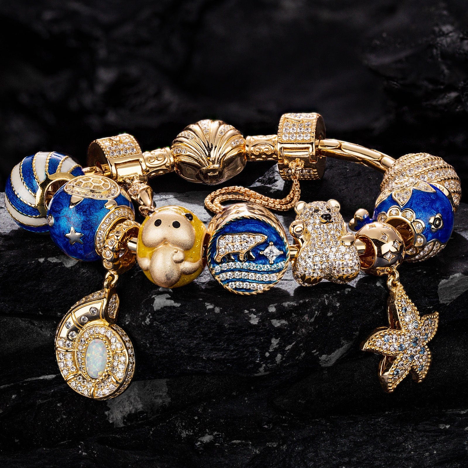 Sterling Silver Return to Nature's Bounty Charms Bracelet Set With Enamel In 14K Gold Plated (Includes bracelet and all charms shown) - Image 3
