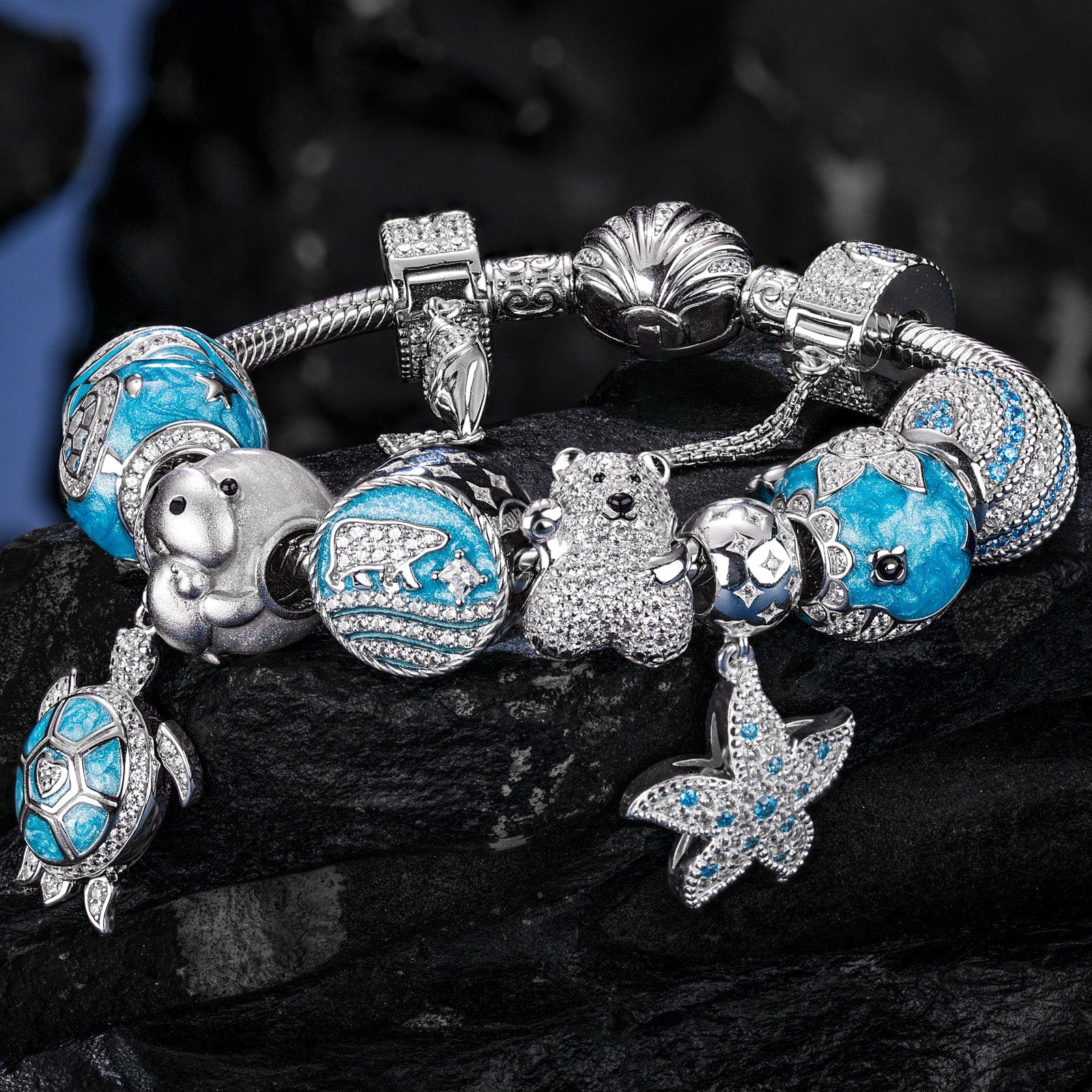 Sterling Silver Return to Nature's Bounty Charms Bracelet Set With Enamel In White Gold Plated (Includes bracelet and all charms shown) - Image 2