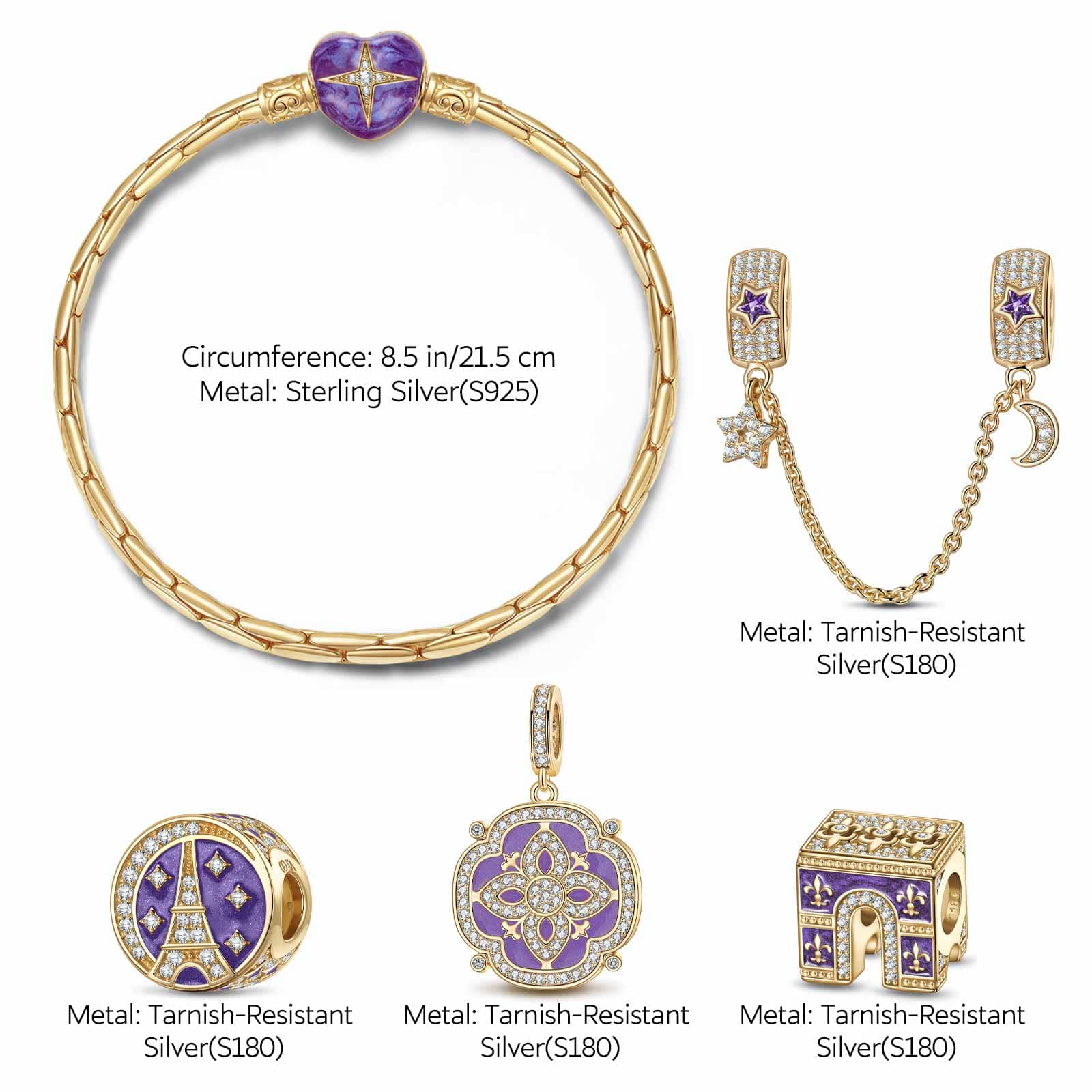 Sterling Silver Majestic Triumphal Arch Charms Bracelet Set With Enamel In 14K Gold Plated (Includes bracelet and all charms shown) - Image 2