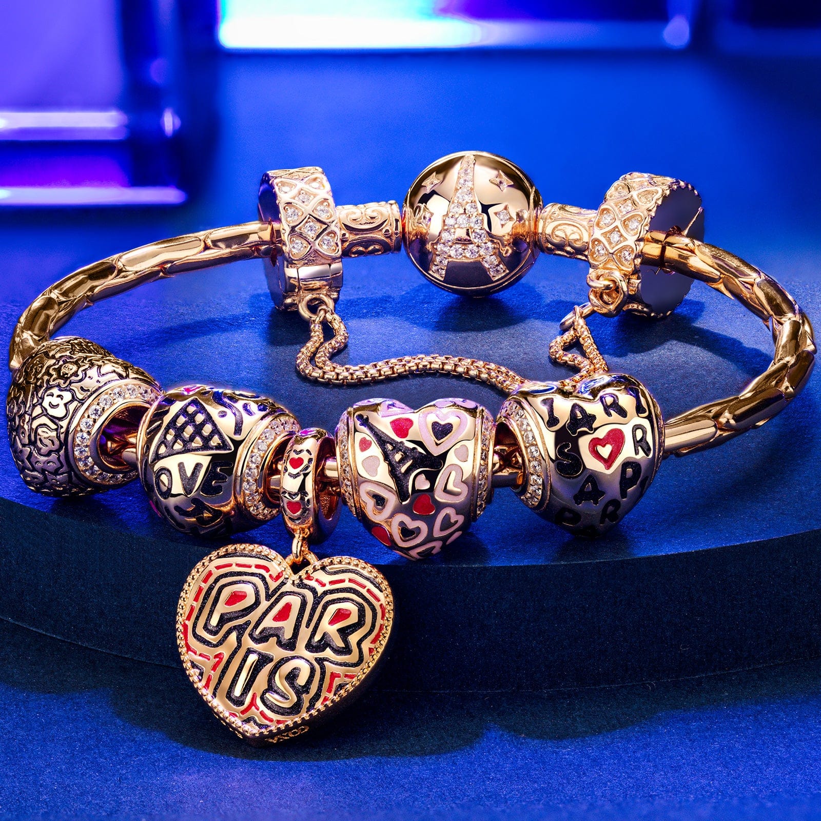Sterling Silver City of Love Charms Bracelet Set With Enamel In 14K Gold Plated (Includes bracelet and all charms shown) - Image 3
