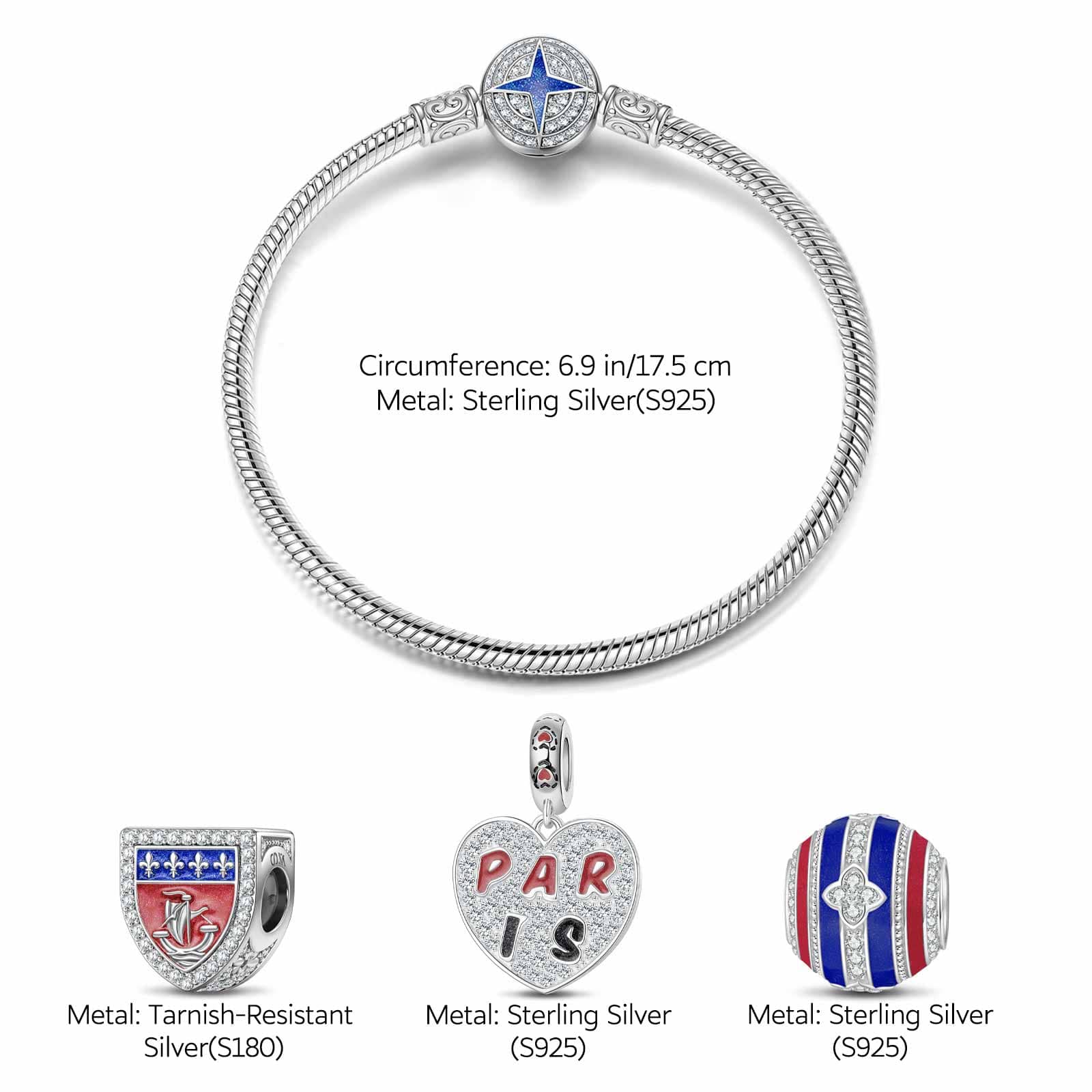 Sterling Silver Romance Magic Charms Bracelet Set With Enamel In White Gold Plated (Includes bracelet and all charms shown) - Image 2