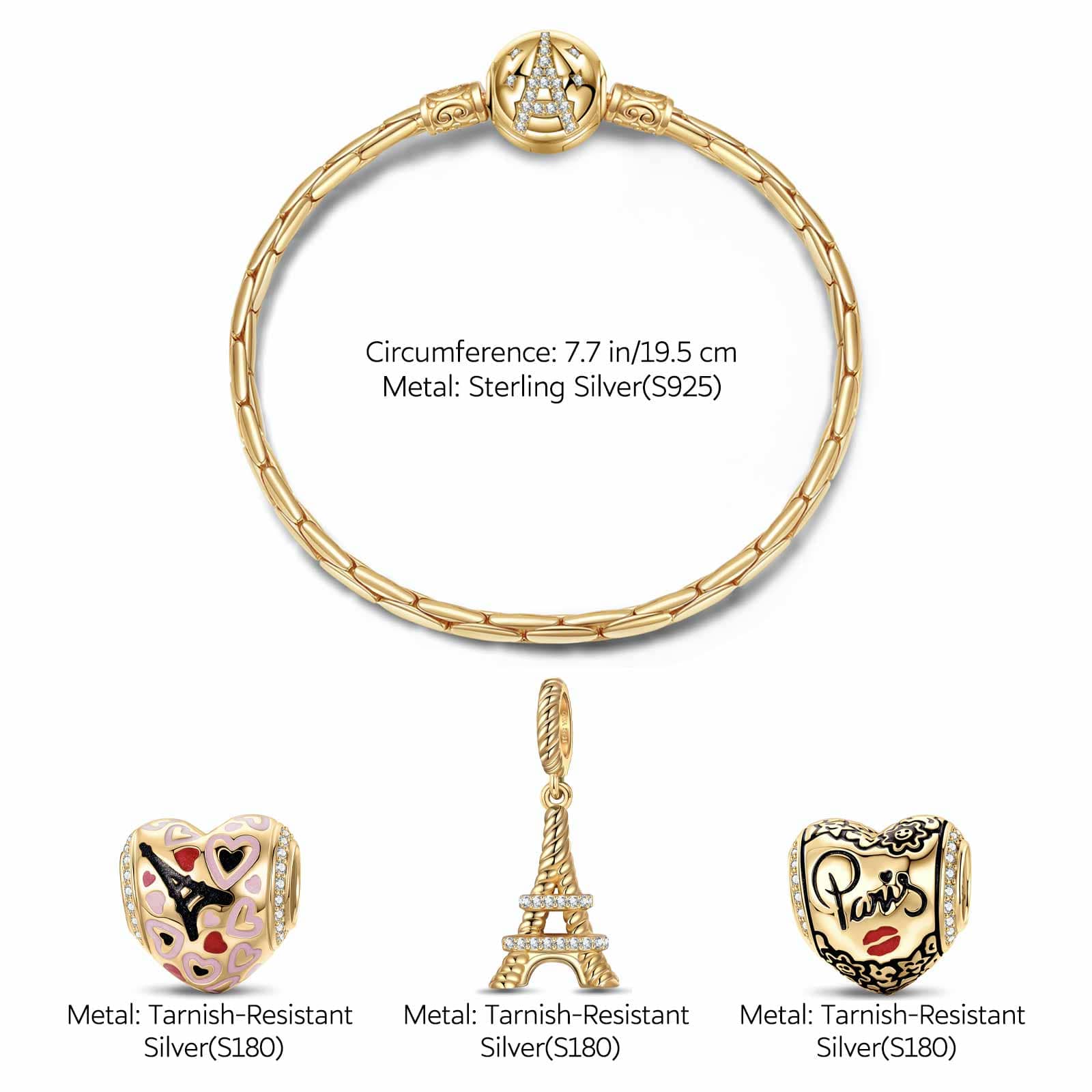 Sterling Silver Heart And Soul Charms Bracelet Set With Enamel In 14K Gold Plated (Includes bracelet and all charms shown) - Image 2