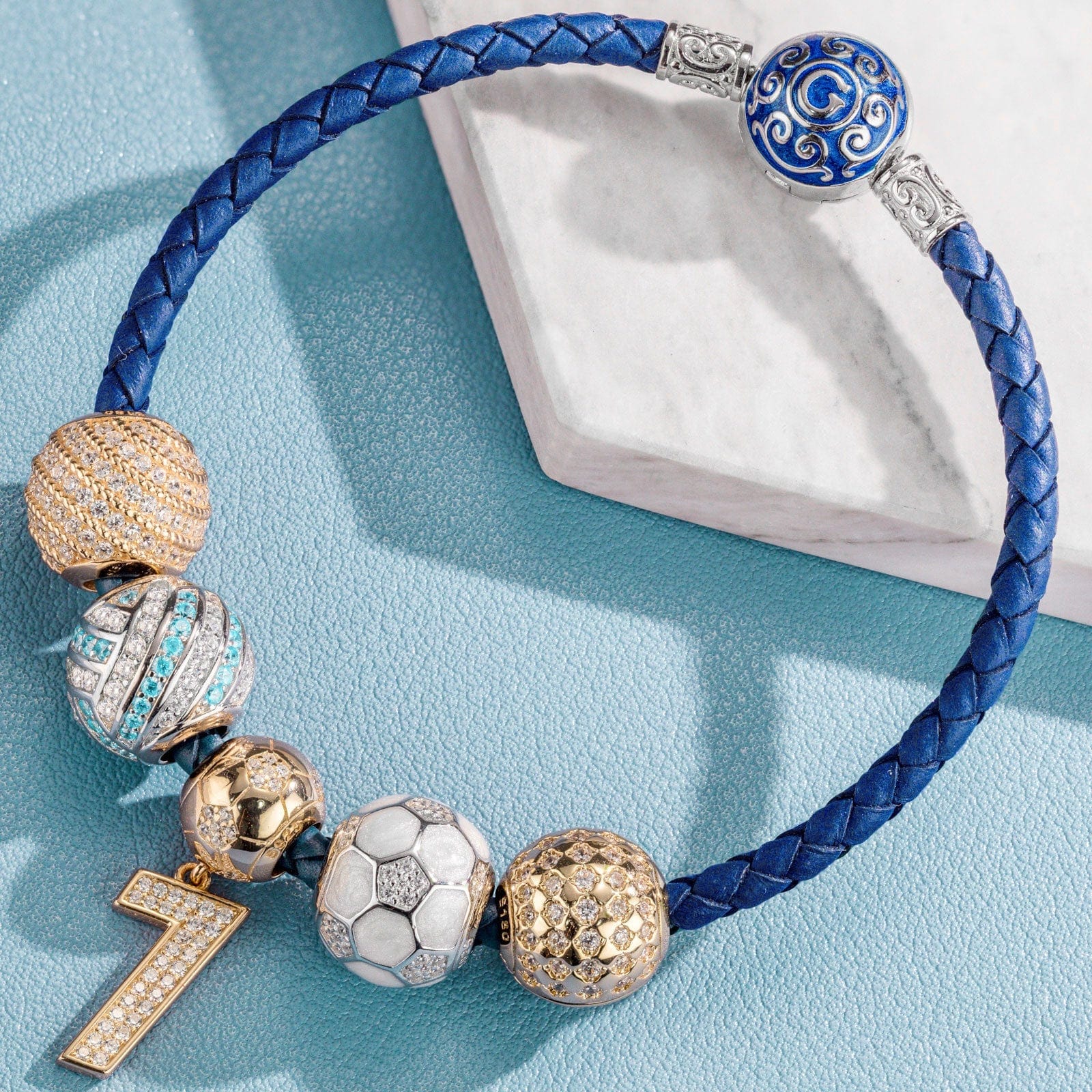 Sterling Silver Soccer Legend Charms Bracelet Set With Enamel, Featuring Dual Plating in 14K Gold and White Gold (Includes bracelet and all charms shown) - Image 2