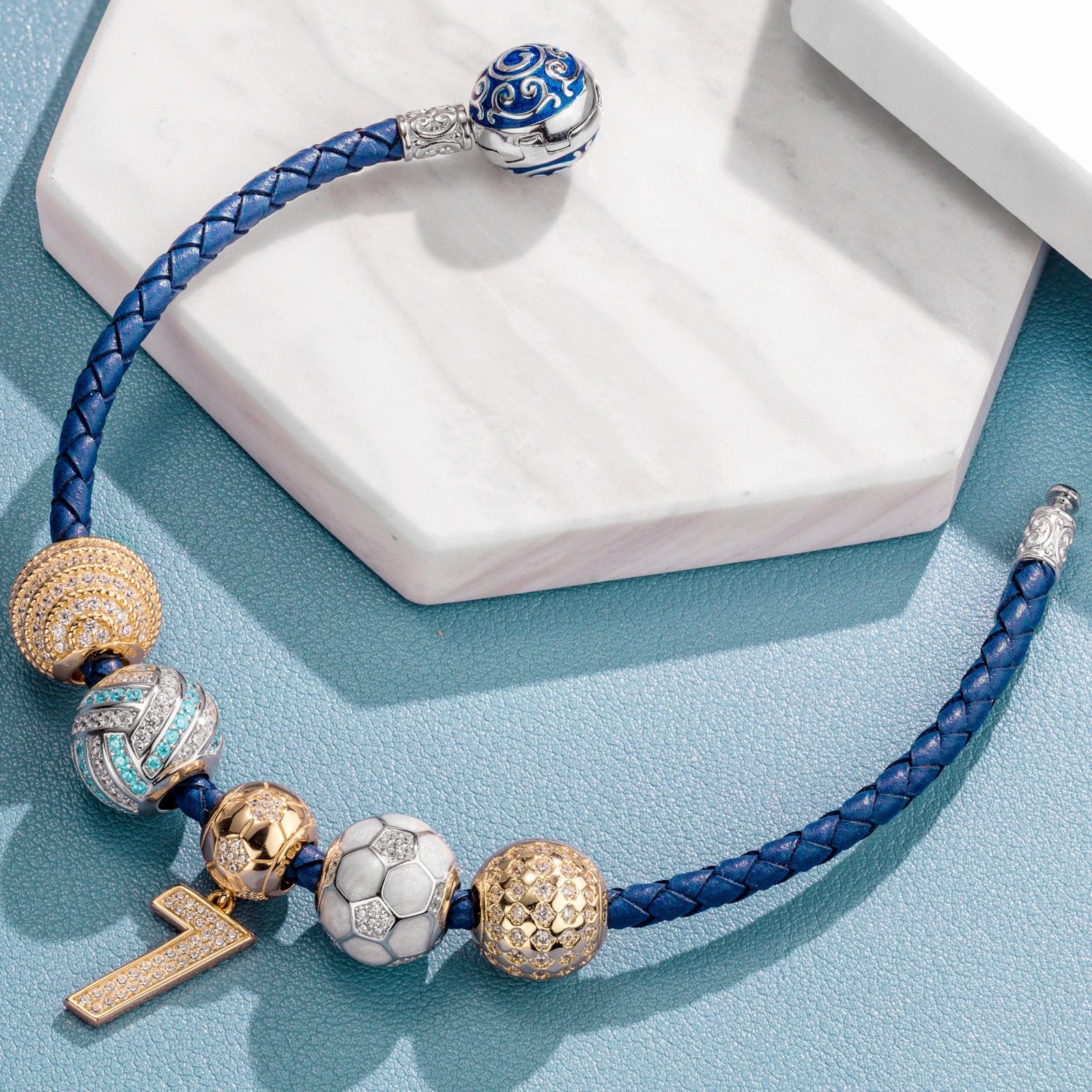 Sterling Silver Soccer Legend Charms Bracelet Set With Enamel, Featuring Dual Plating in 14K Gold and White Gold (Includes bracelet and all charms shown) - Image 3