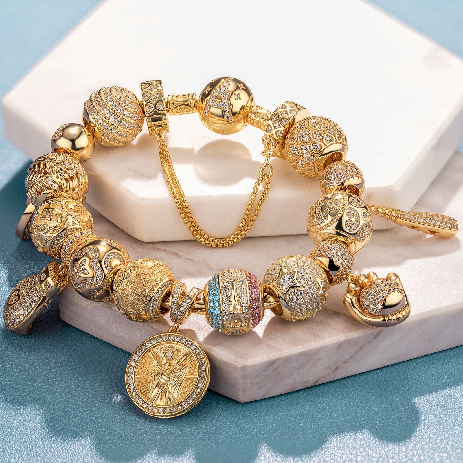 Sterling Silver New Age Sportsmanship Charms Bracelet Set In 14K Gold Plated (Includes bracelet and all charms shown) - Image 3