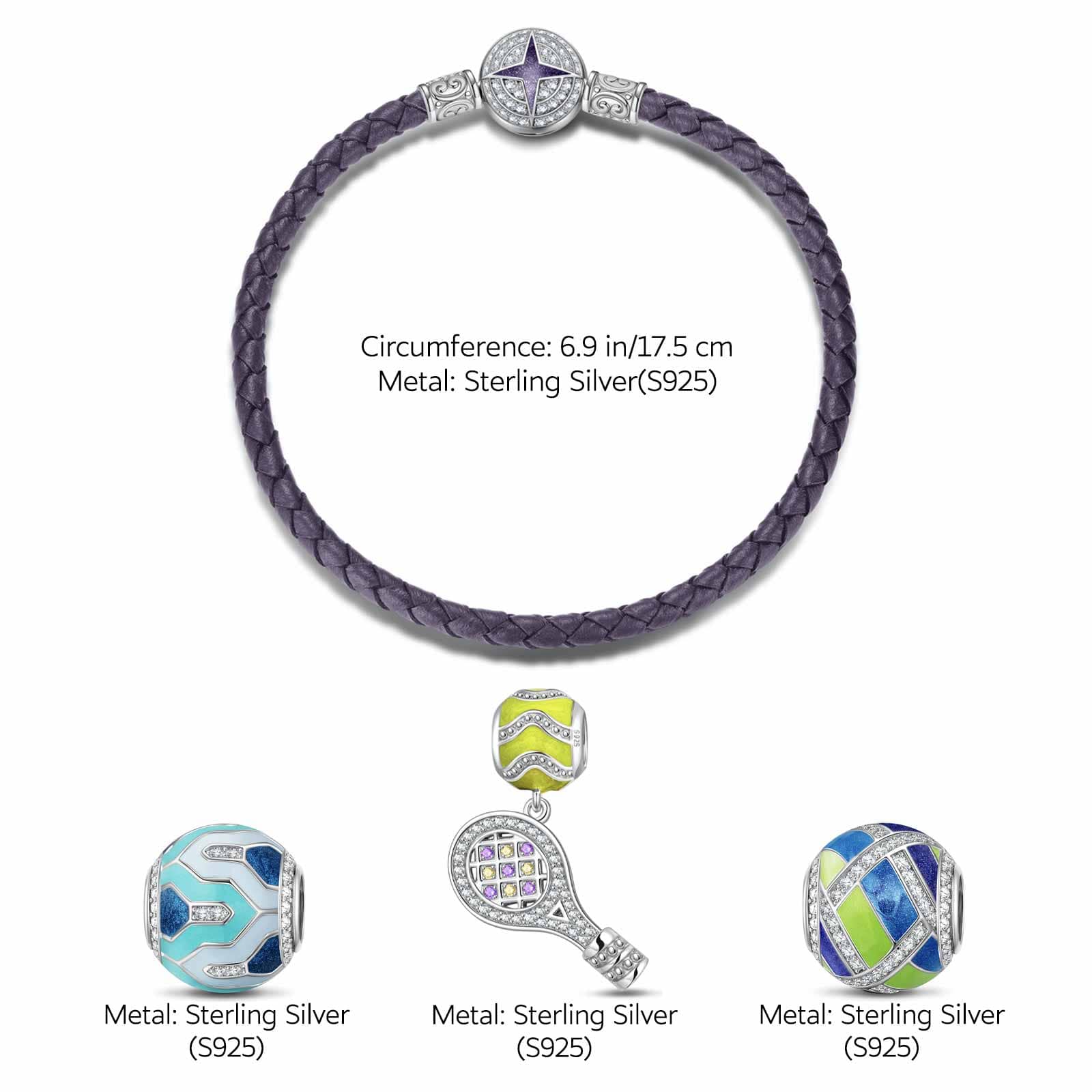 Sterling Silver Cute Tennis Charms Bracelet Set With Enamel In White Gold Plated (Includes bracelet and all charms shown) - Image 2
