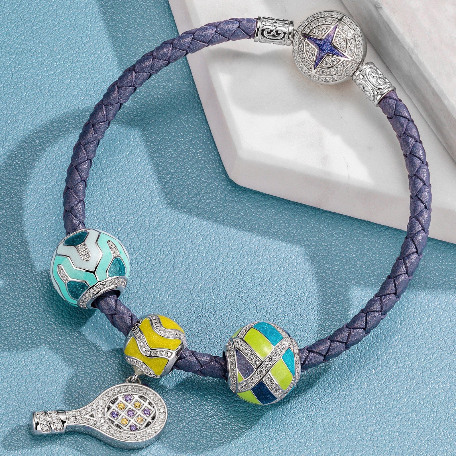 Sterling Silver Cute Tennis Charms Bracelet Set With Enamel In White Gold Plated (Includes bracelet and all charms shown) - Image 3