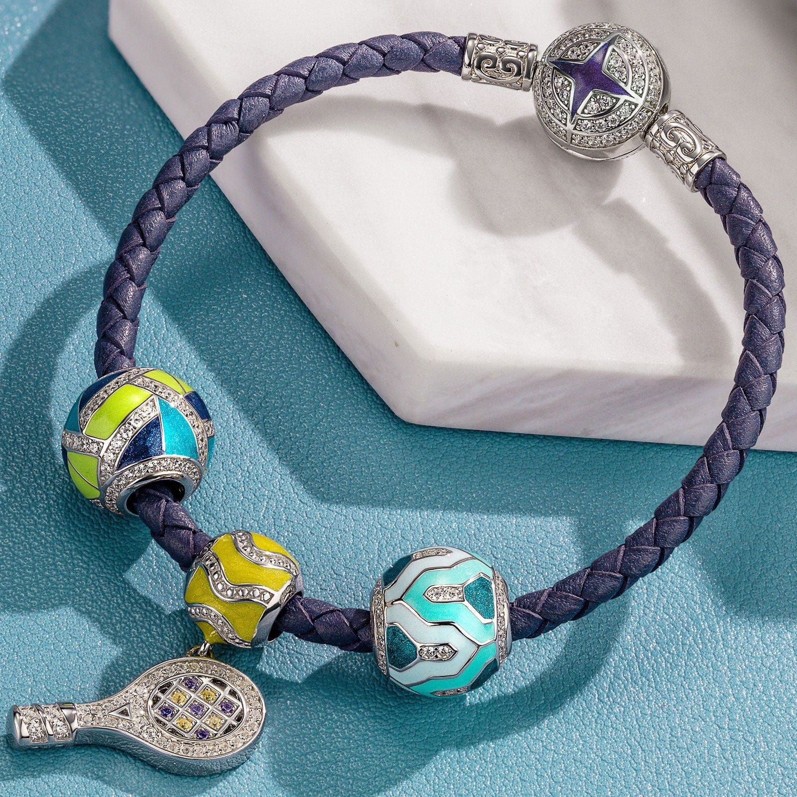 Sterling Silver Cute Tennis Charms Bracelet Set With Enamel In White Gold Plated (Includes bracelet and all charms shown) - Image 4