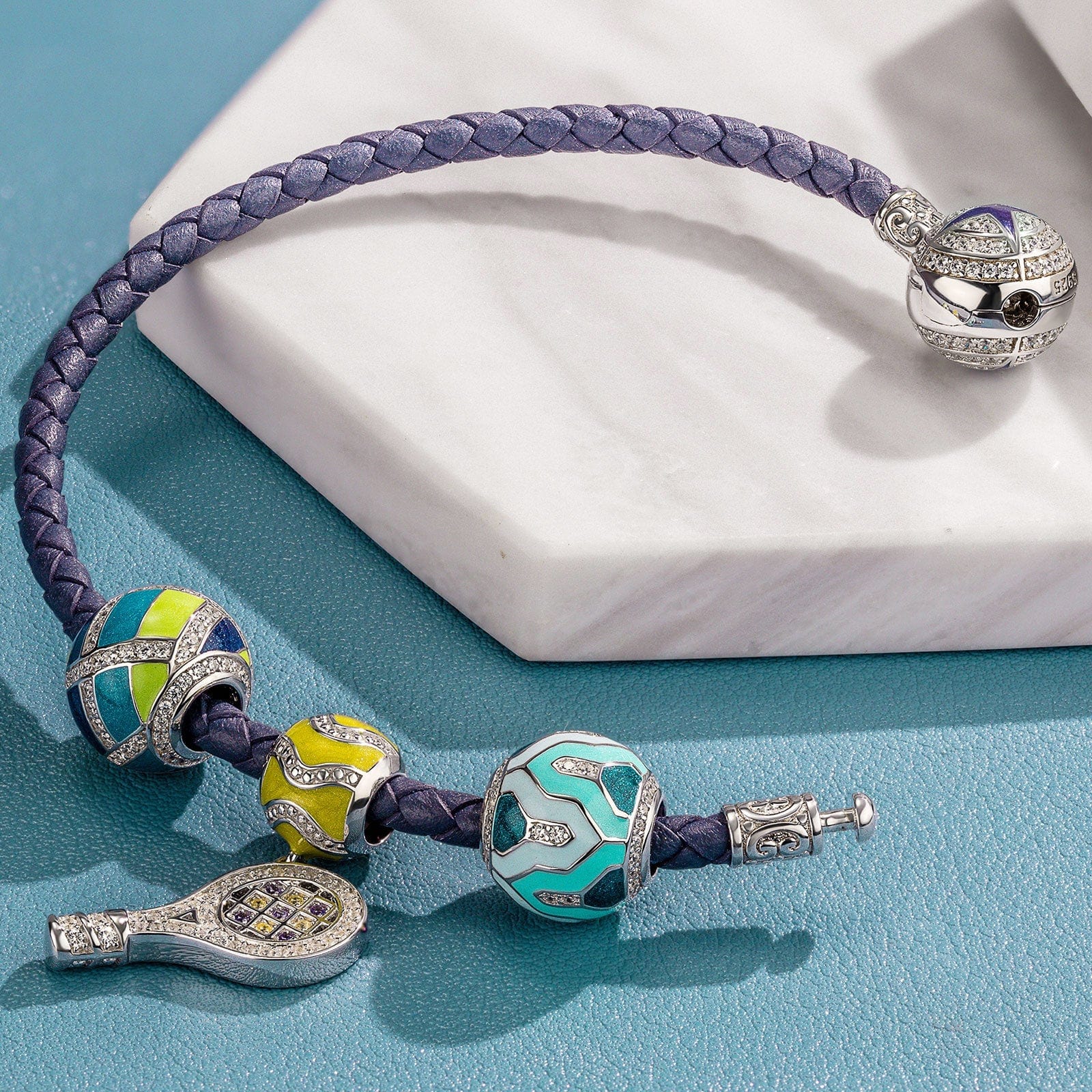 Sterling Silver Cute Tennis Charms Bracelet Set With Enamel In White Gold Plated (Includes bracelet and all charms shown) - Image 5