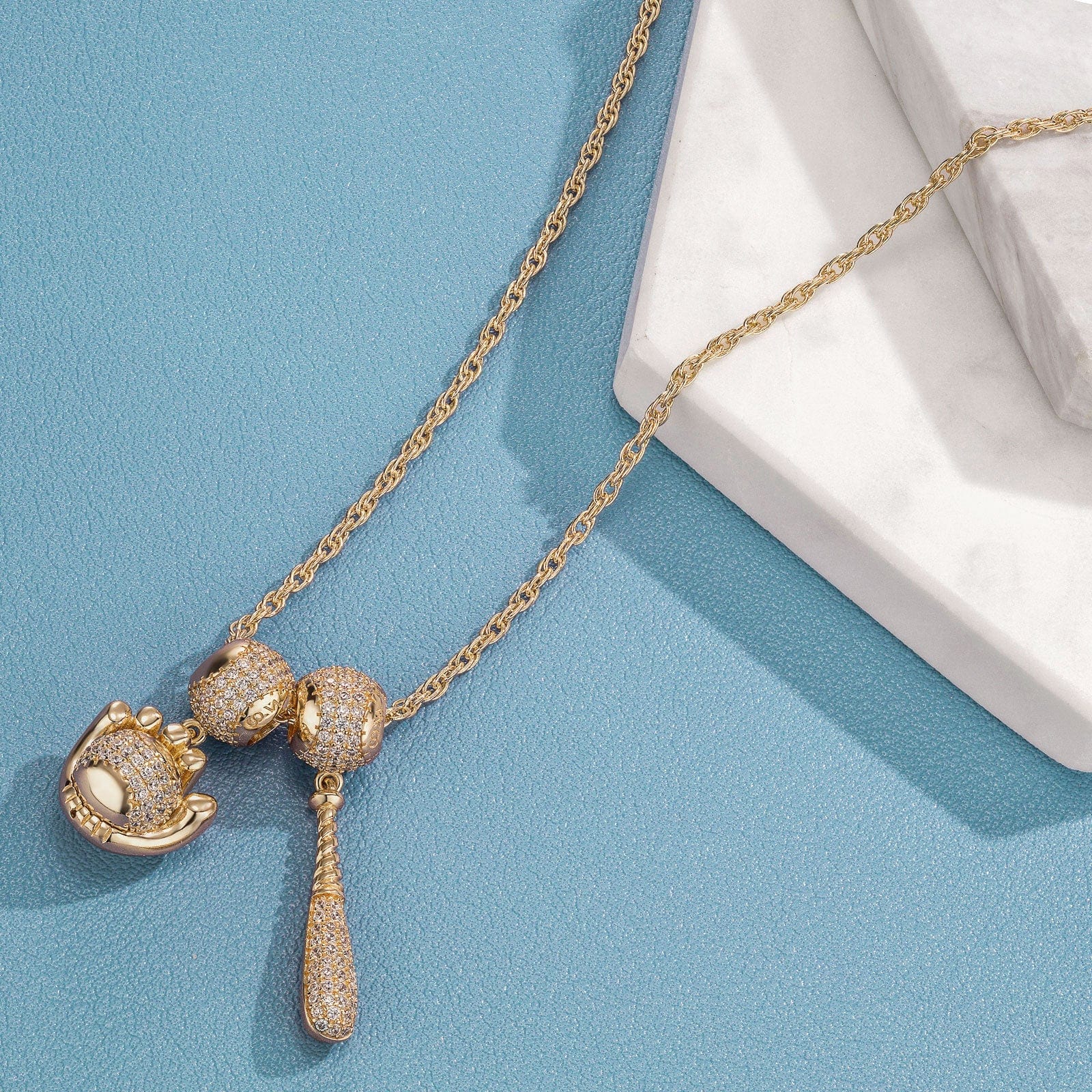 Sterling Silver Vitality of Baseball. Charms Necklace Set In 14K Gold Plated - Image 3