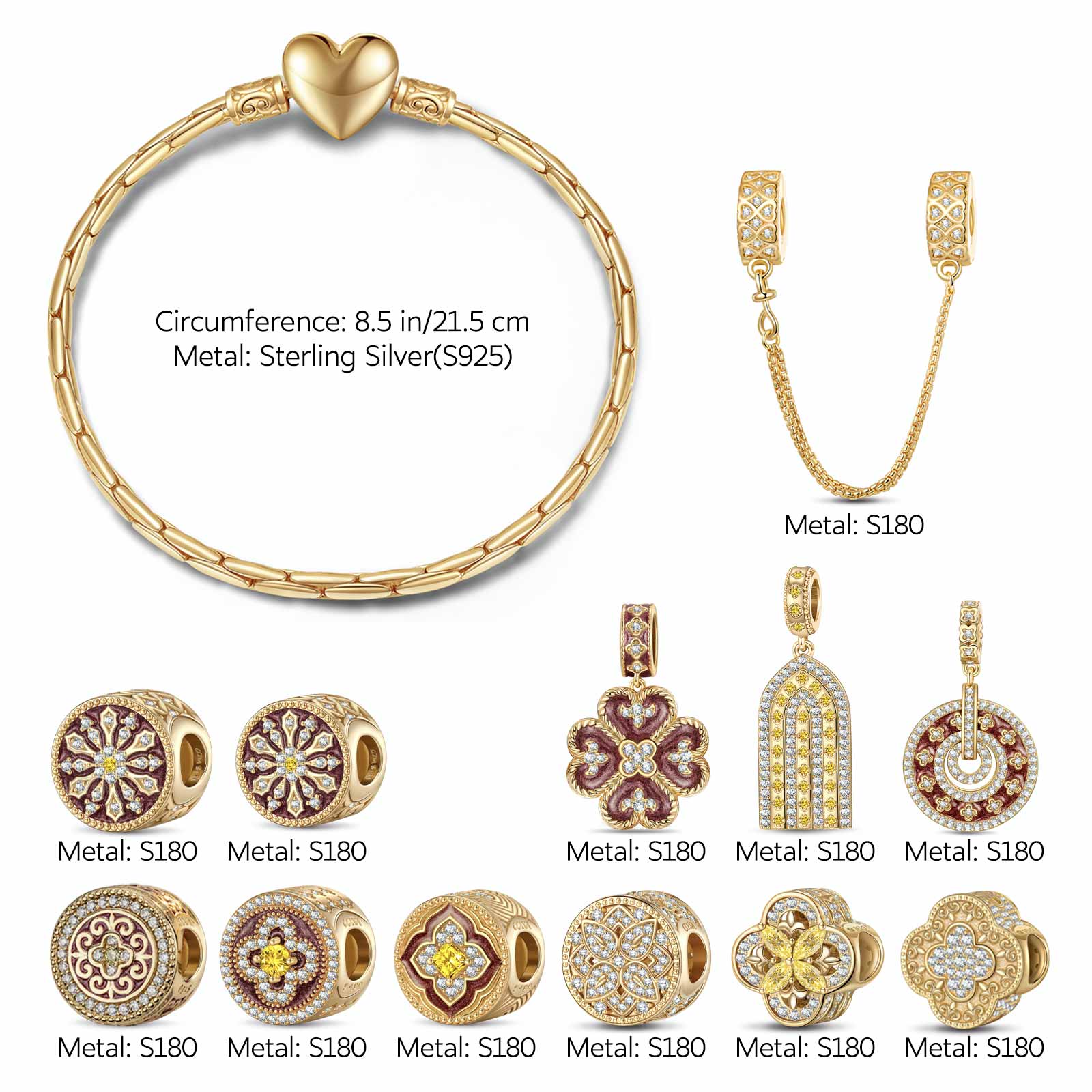 Sterling Silver Sacred Door Charms Bracelet Set With Enamel In 14K Gold Plated (Includes bracelet and all charms shown) - Image 2