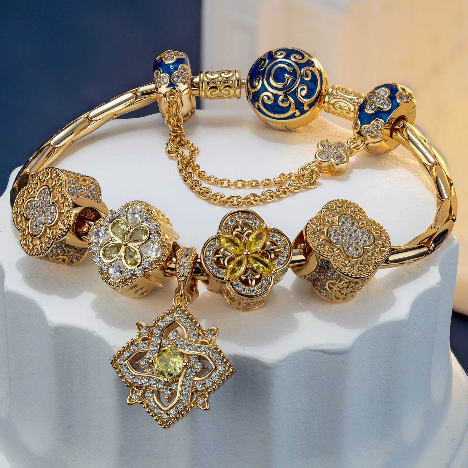 Sterling Silver Sunlit Clover Charms Bracelet Set With Enamel In 14K Gold Plated (Includes bracelet and all charms shown) - Image 3