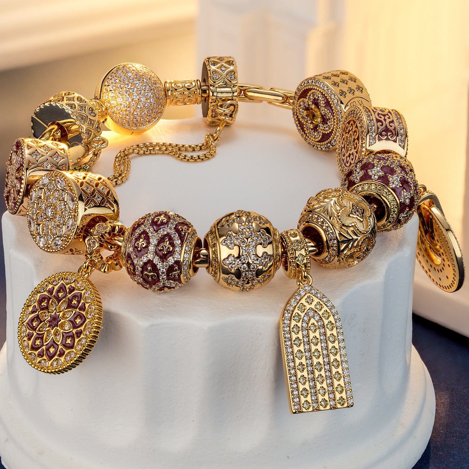 Sterling Silver Golden Shimmering Charms Bracelet Set With Enamel In 14K Gold Plated (Includes bracelet and all charms shown) - Image 4