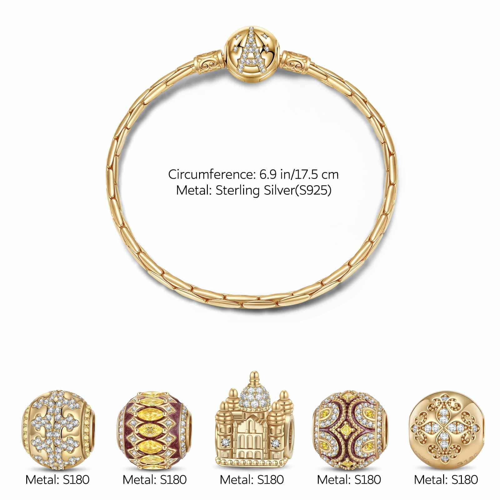 Sterling Silver Notre Dame Cathedral Charms Bracelet Set With Enamel In 14K Gold Plated (Includes bracelet and all charms shown) - Image 2