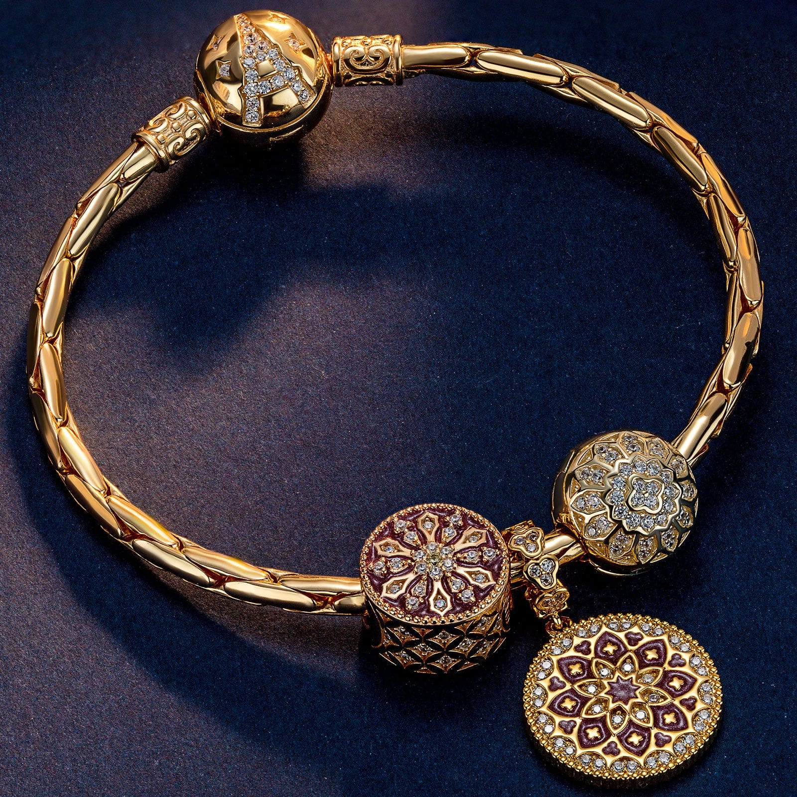 Sterling Silver Delicate Snowflakes Charms Bracelet Set With Enamel In 14K Gold Plated (Includes bracelet and all charms shown) - Image 3
