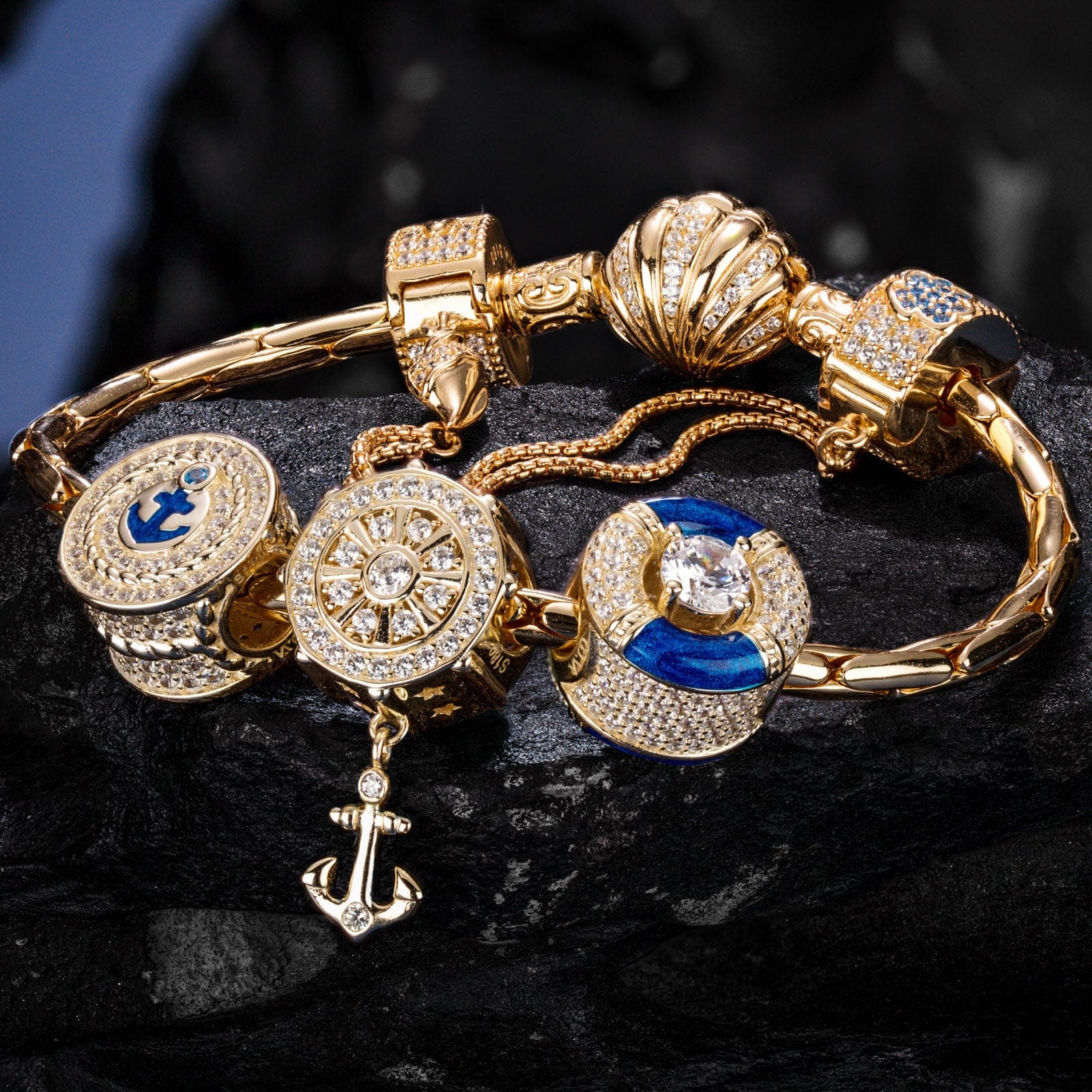 Sterling Silver The captain And His Sailors Charms Bracelet Set With Enamel In 14K Gold Plated (Includes bracelet and all charms shown) - Image 2