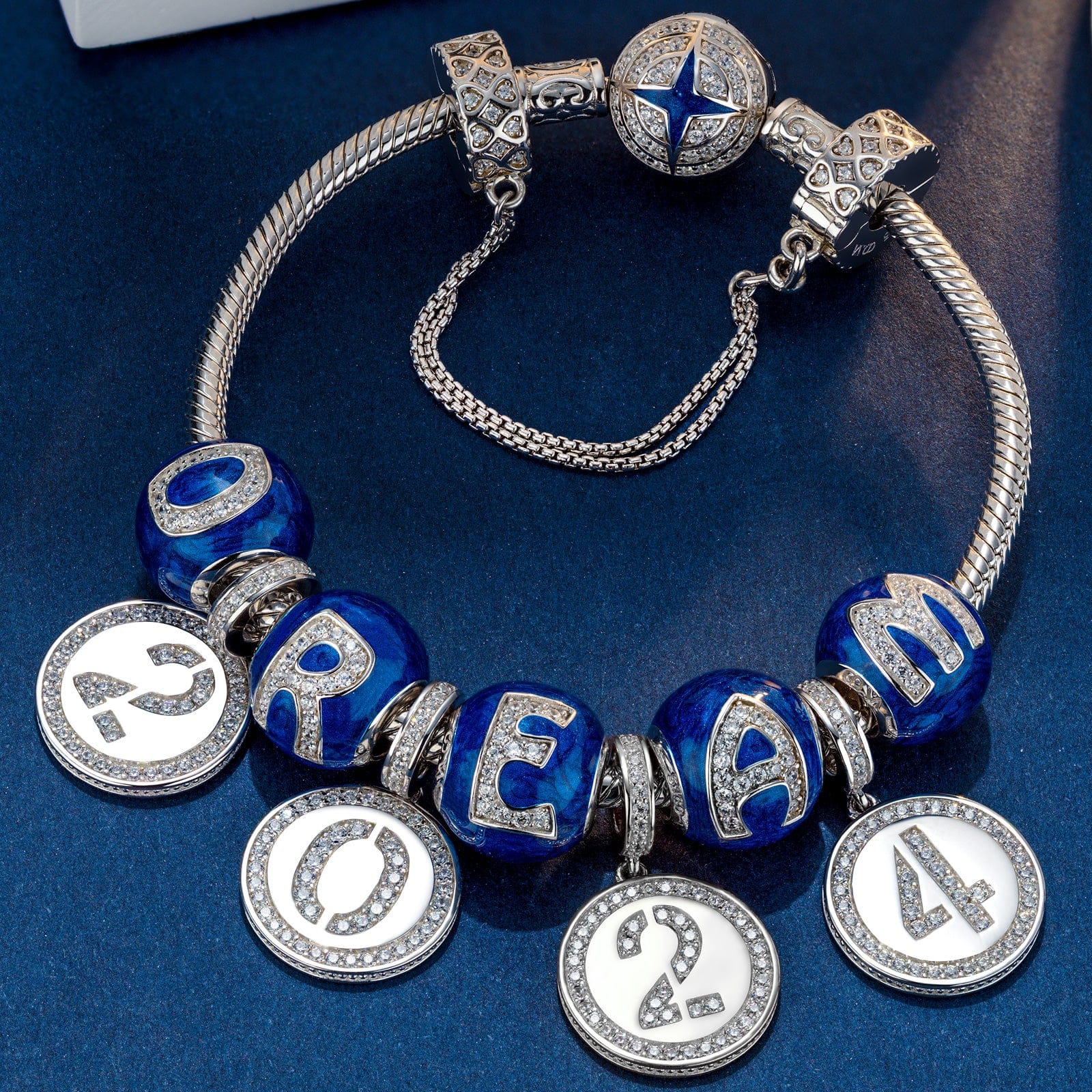 Sterling Silver Dreams' Beginnings Charms Bracelet Set With Enamel In White Gold Plated (Includes bracelet and all charms shown) - Image 2