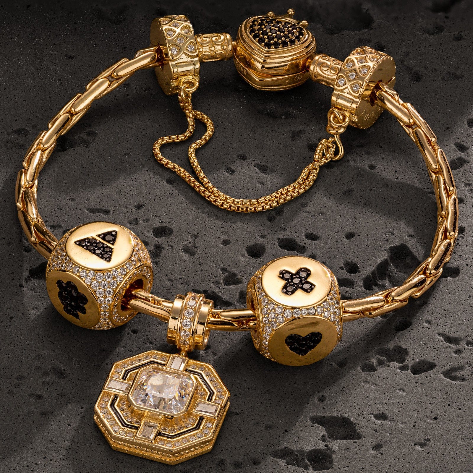 Sterling Silver Cloverbot Infinity Charms Bracelet Set In 14K Gold Plated (Includes bracelet and all charms shown) - Image 2