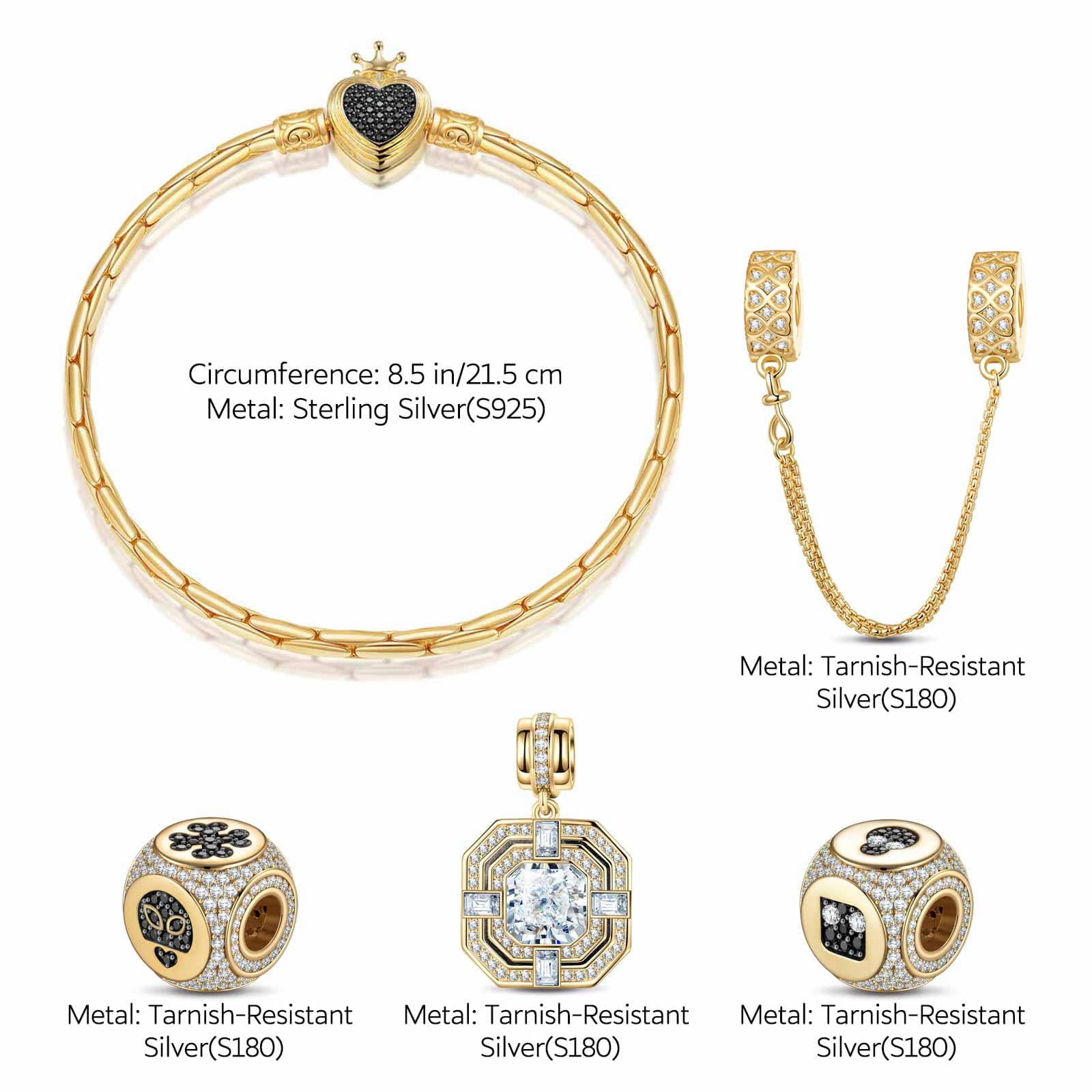 Sterling Silver Cloverbot Infinity Charms Bracelet Set In 14K Gold Plated (Includes bracelet and all charms shown) - Image 3