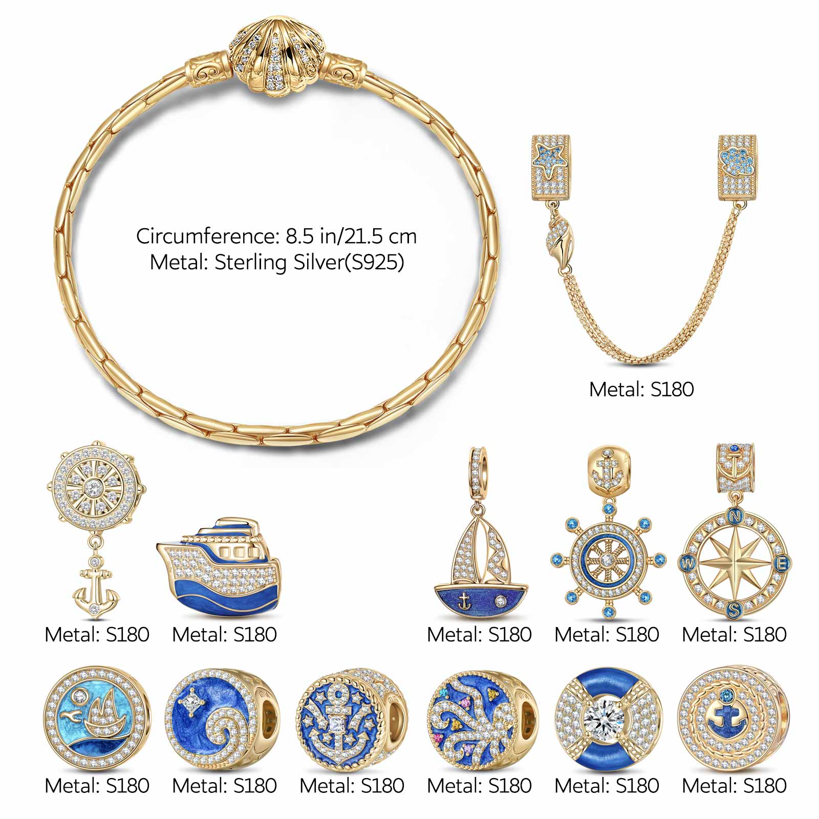 Sterling Silver Dance with the Sea Charms Bracelet Set With Enamel In 14K Gold Plated (Includes bracelet and all charms shown) - Image 2