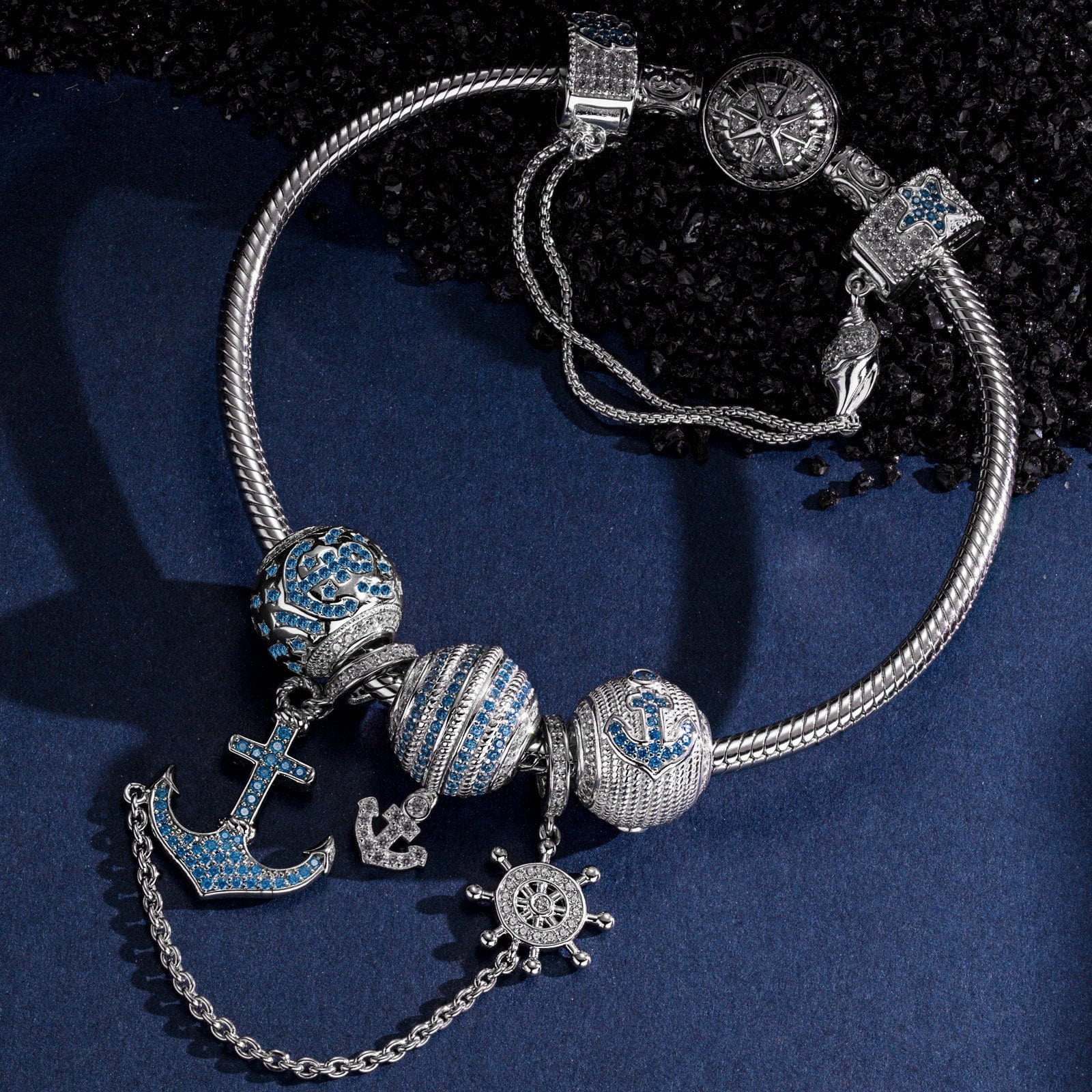 Sterling Silver Anchor of Hope Charms Bracelet Set In White Gold Plated (Includes bracelet and all charms shown) - Image 2