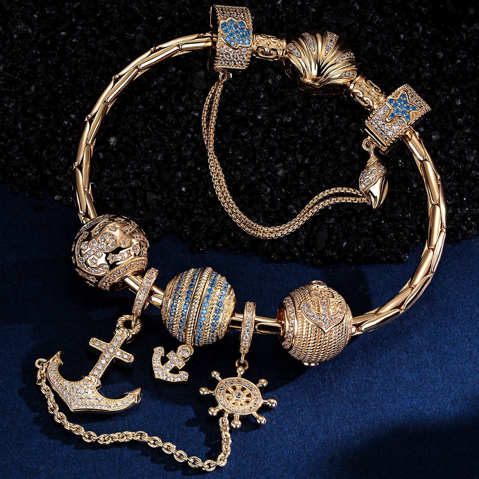 Sterling Silver Anchor of Hope Charms Bracelet Set In 14K Gold Plated (Includes bracelet and all charms shown) - Image 3