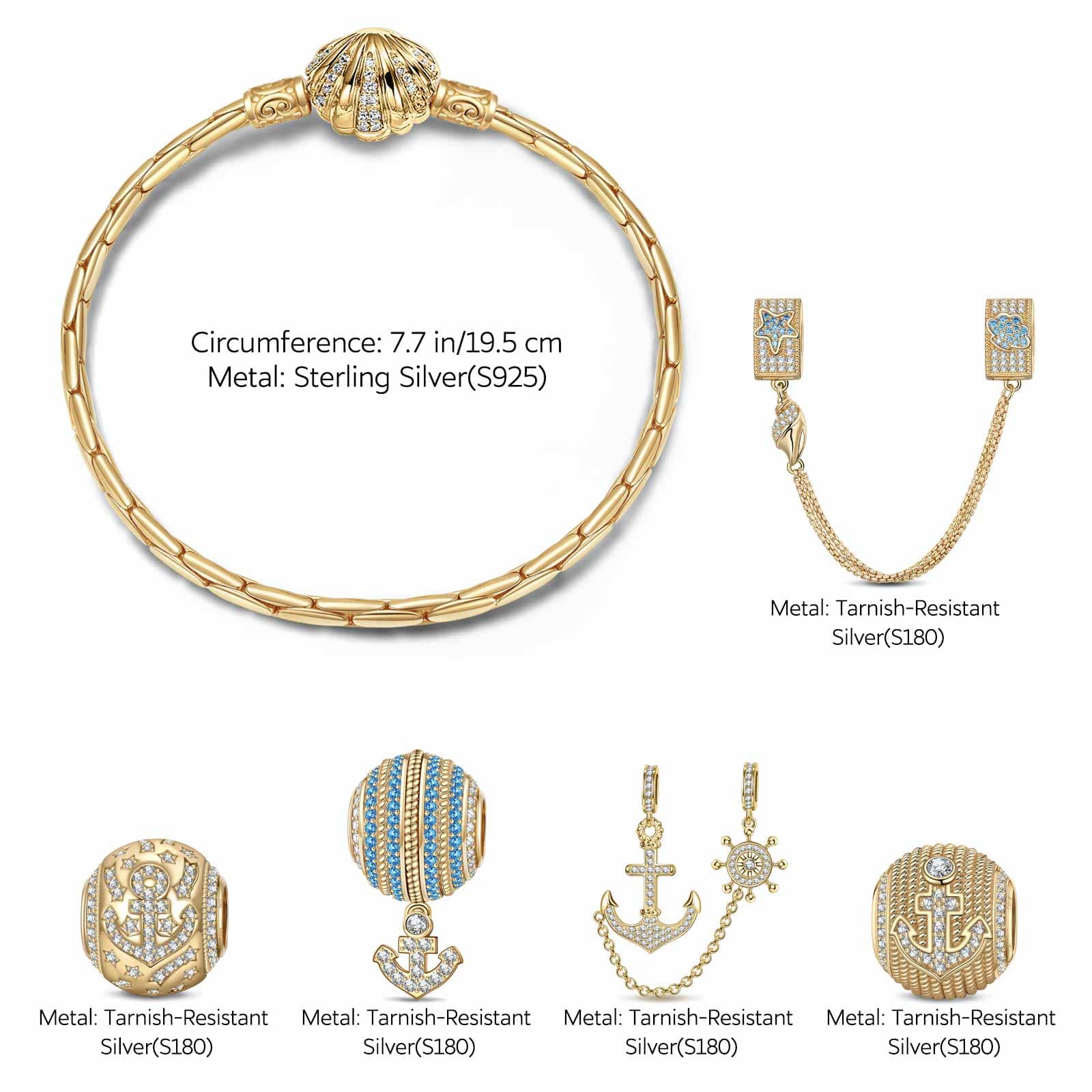 Sterling Silver Anchor of Hope Charms Bracelet Set In 14K Gold Plated (Includes bracelet and all charms shown) - Image 2