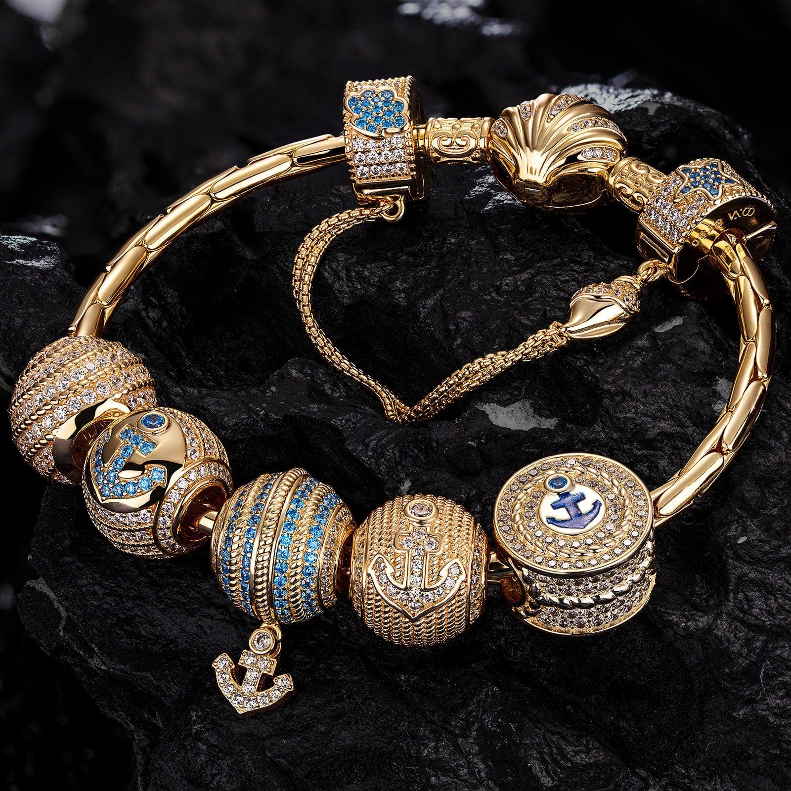 Sterling Silver Adventure's Anchor Charms Bracelet Set With Enamel In 14K Gold Plated (Includes bracelet and all charms shown) - Image 3