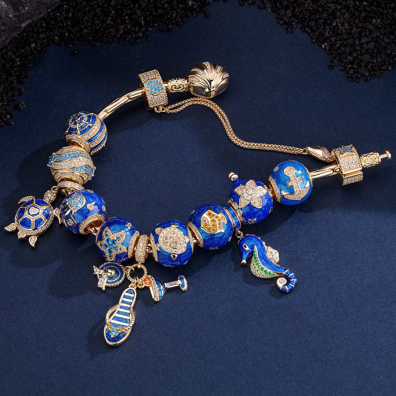 Sterling Silver Ocean Getaway Charms Bracelet Set With Enamel In 14K Gold Plated (Includes bracelet and all charms shown) - Image 5