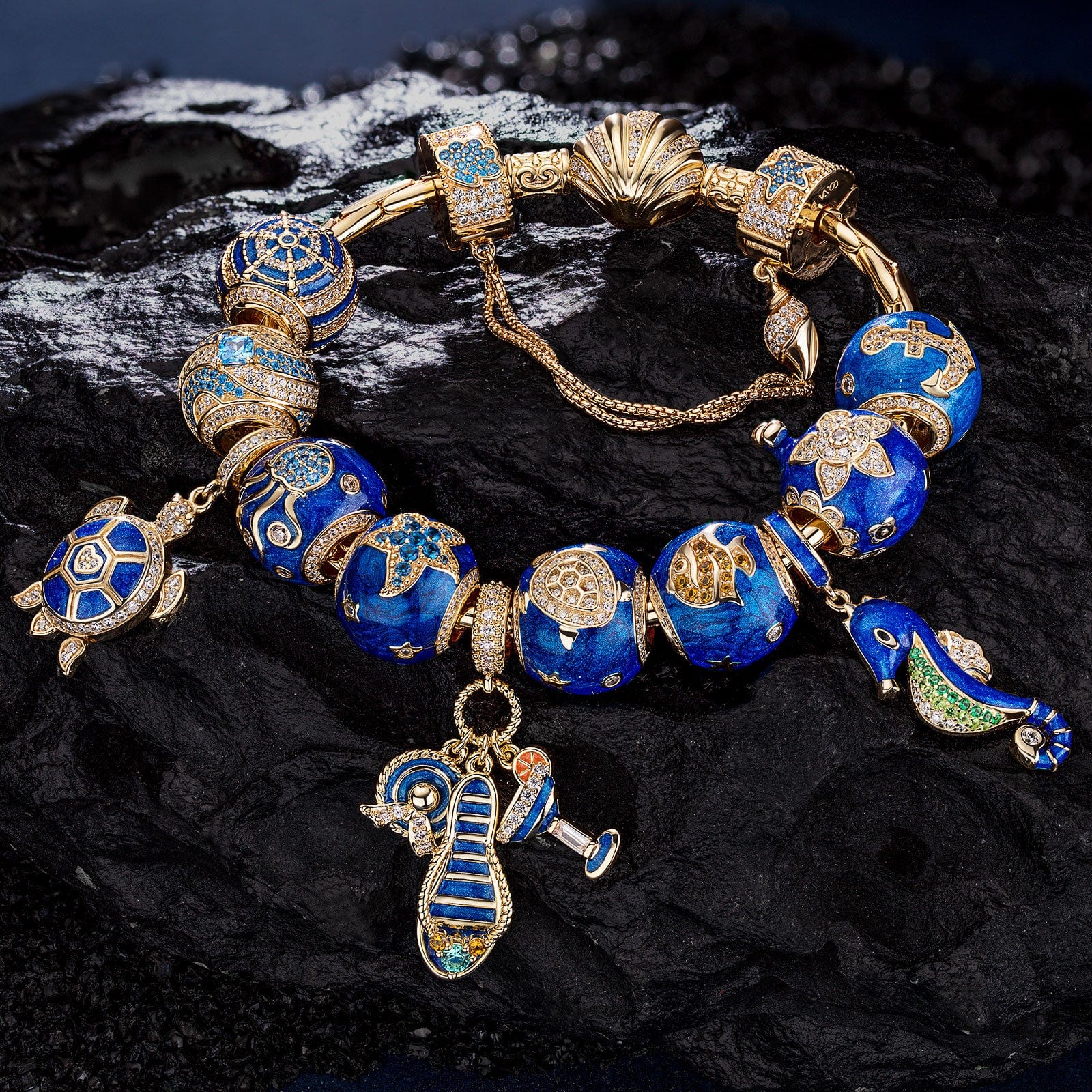 Sterling Silver Ocean Getaway Charms Bracelet Set With Enamel In 14K Gold Plated (Includes bracelet and all charms shown) - Image 5