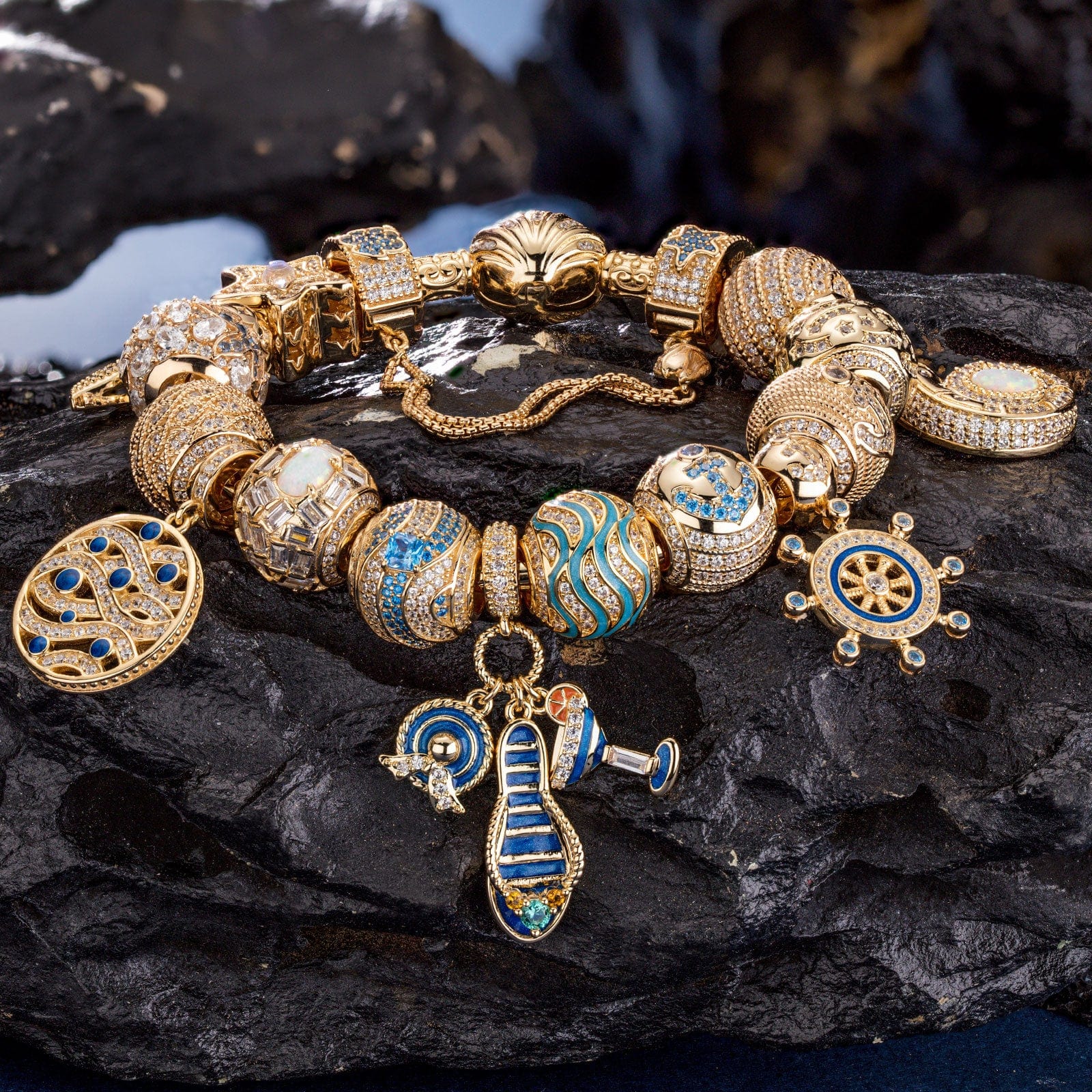 Sterling Silver Maritime Adventure Charms Bracelet Set With Enamel In 14K Gold Plated (Includes bracelet and all charms shown) - Image 3