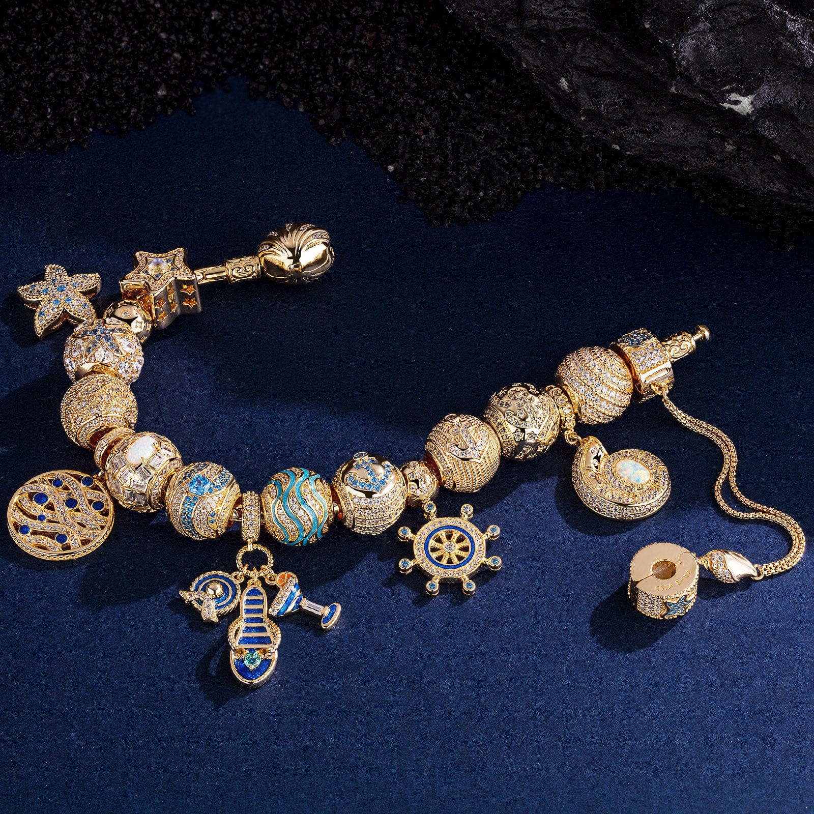 Sterling Silver Maritime Adventure Charms Bracelet Set With Enamel In 14K Gold Plated (Includes bracelet and all charms shown) - Image 4