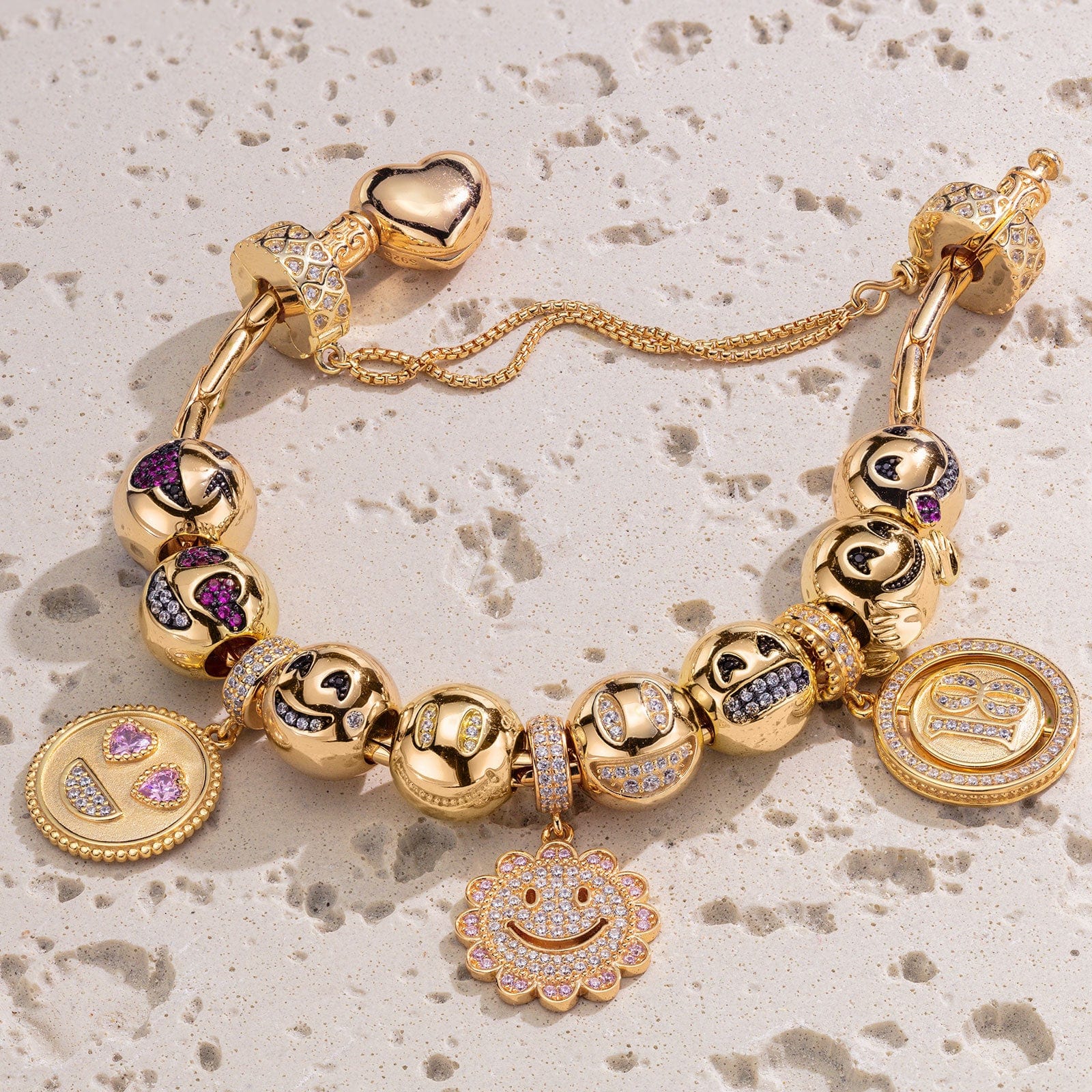 Sterling Silver Bright Smiles Charms Bracelet Set In 14K Gold Plated (Includes bracelet and all charms shown) - Image 3