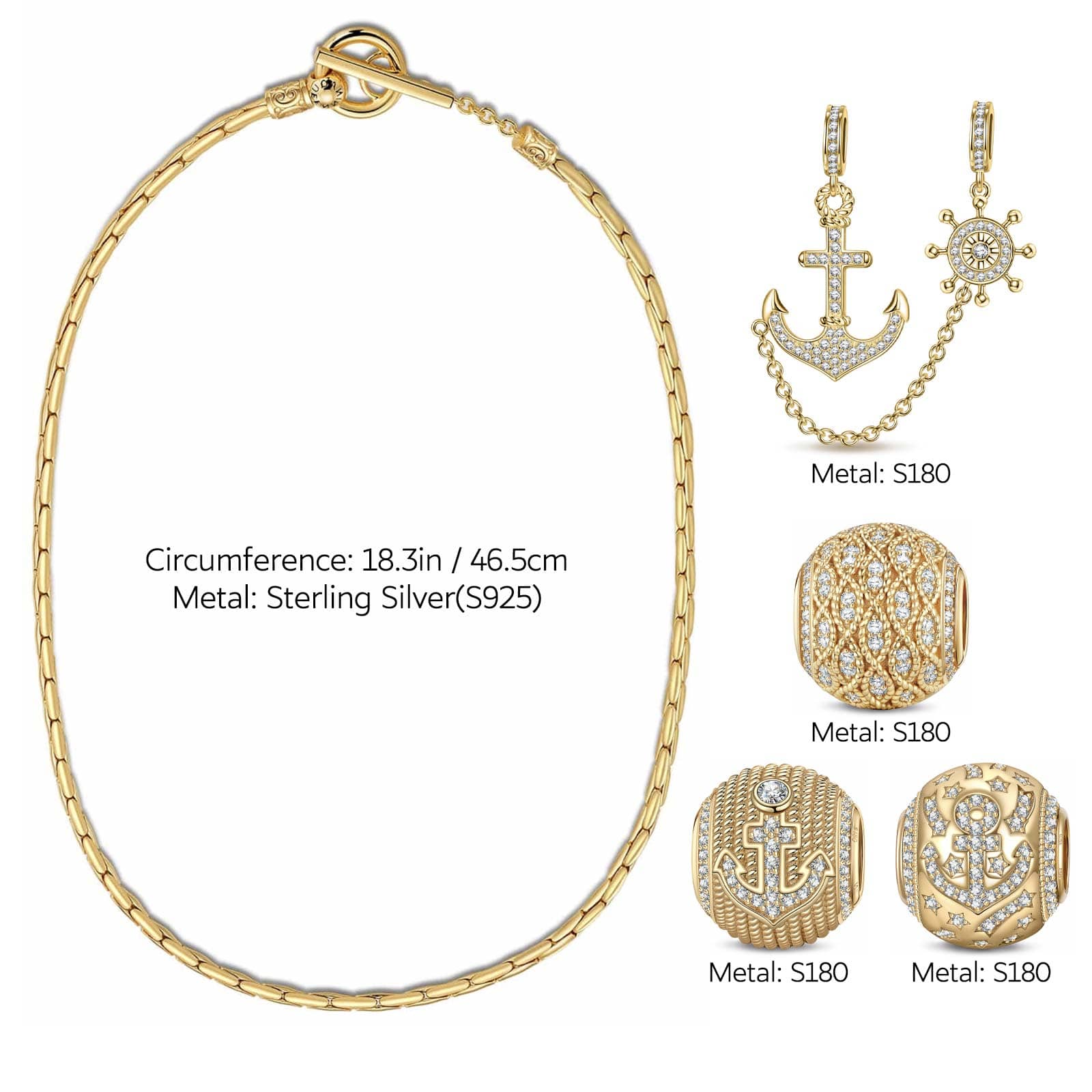 Sterling Silver Navigator Journey Charms Necklace Set In 14K Gold Plated - Image 2